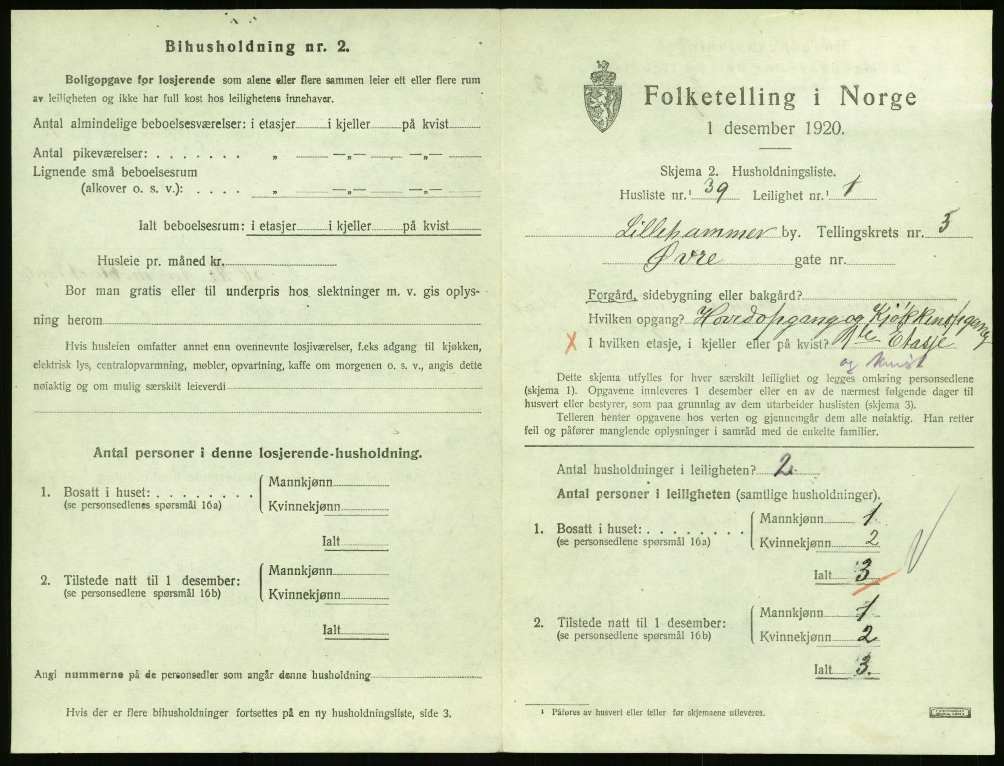 SAH, 1920 census for Lillehammer, 1920, p. 1884