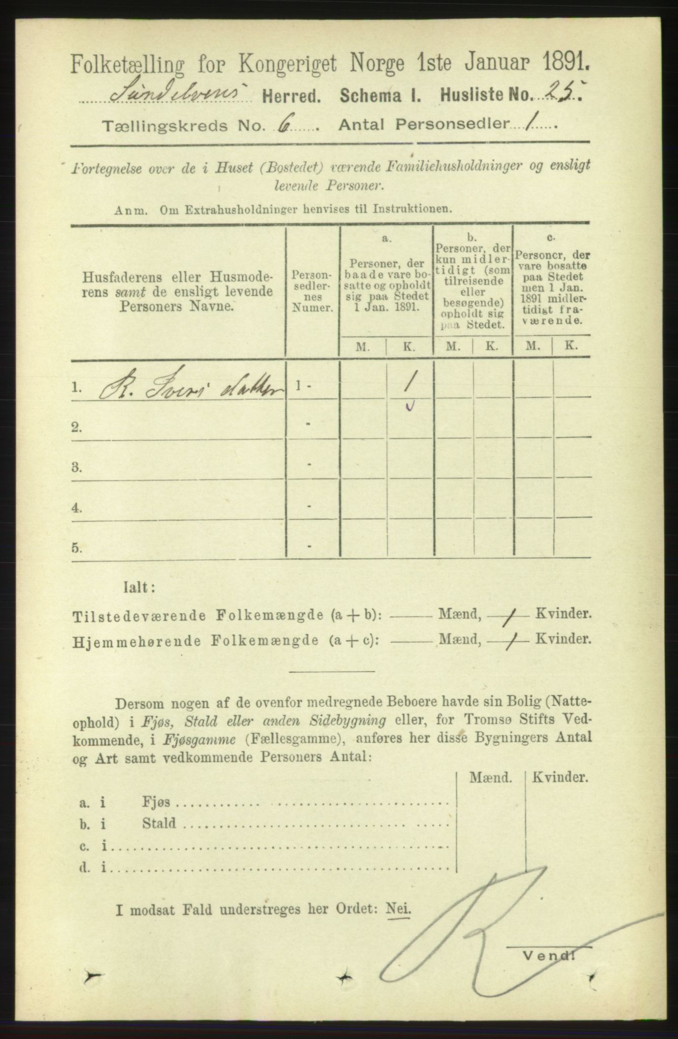 RA, 1891 census for 1523 Sunnylven, 1891, p. 1485