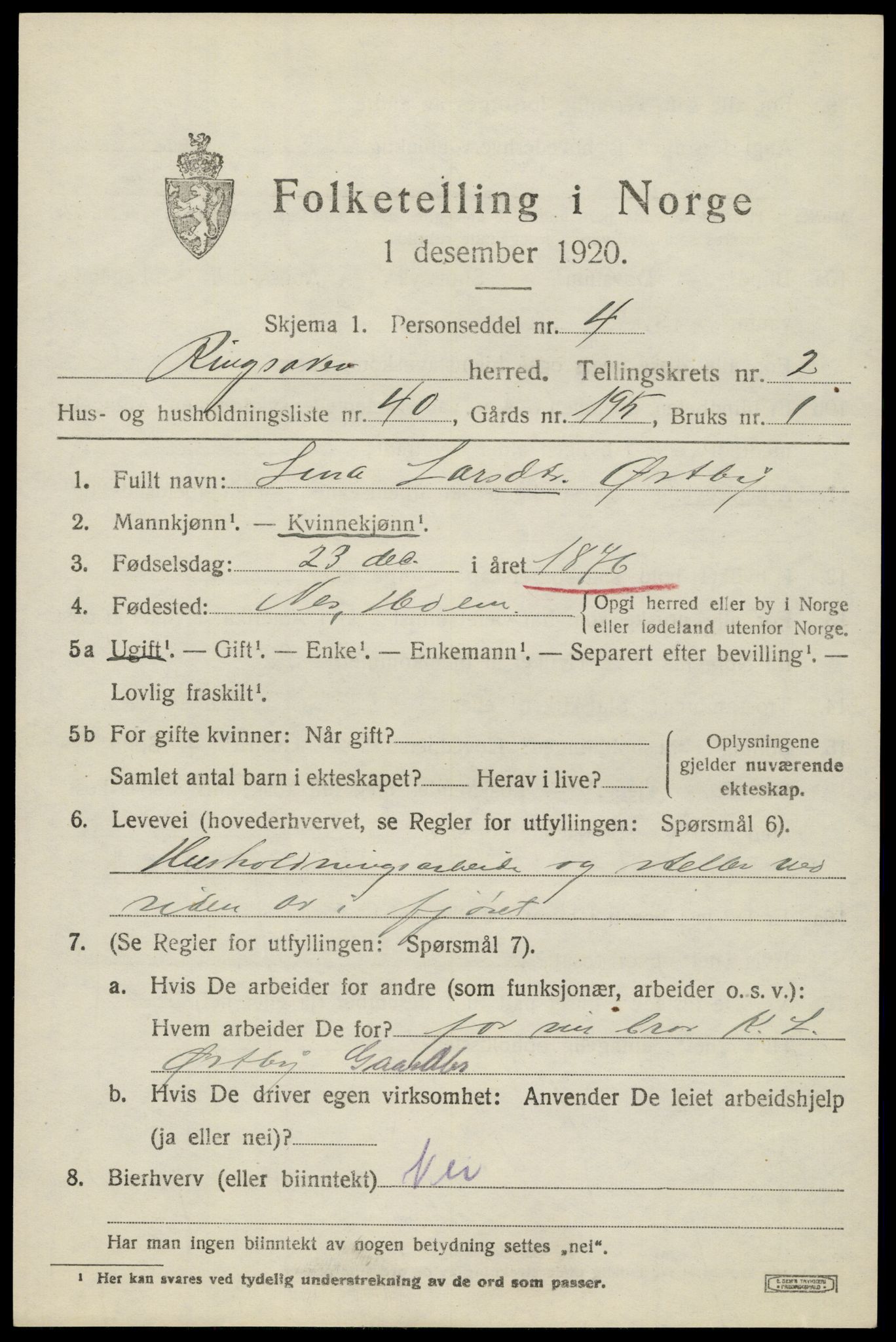 SAH, 1920 census for Ringsaker, 1920, p. 6836