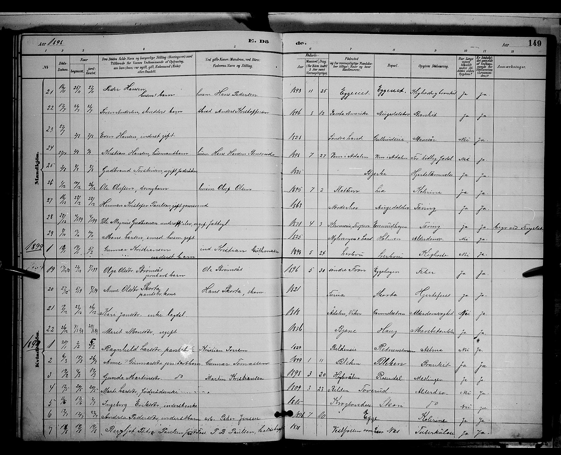 Gran prestekontor, SAH/PREST-112/H/Ha/Hab/L0004: Parish register (copy) no. 4, 1890-1899, p. 149