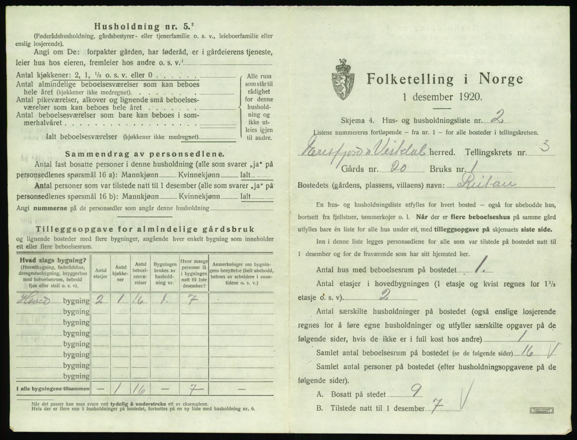 SAT, 1920 census for Eresfjord og Vistdal, 1920, p. 235