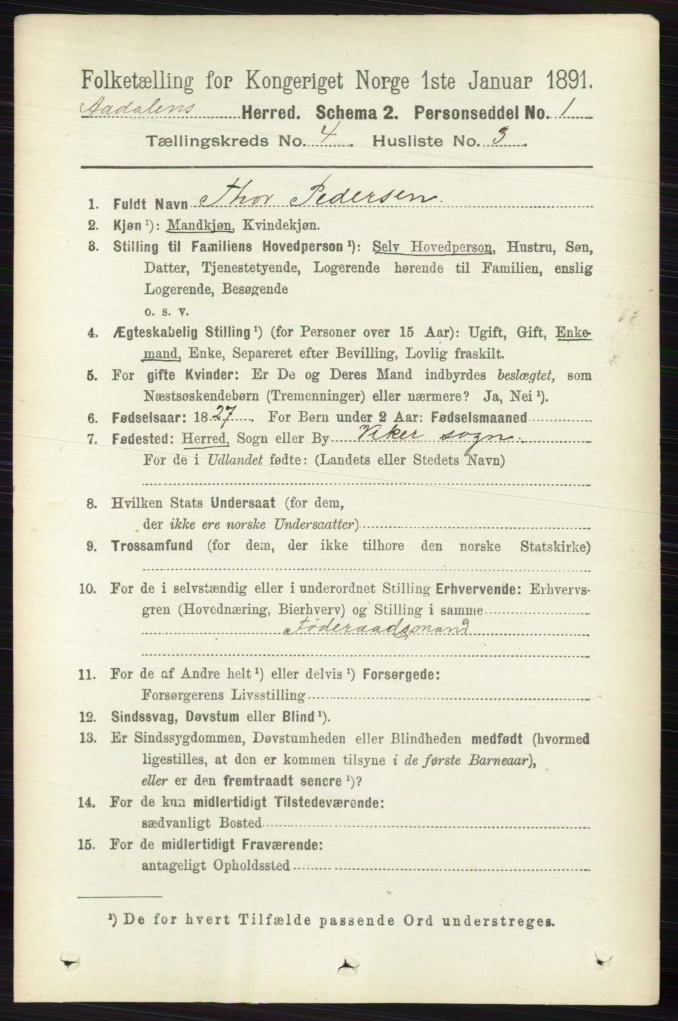 RA, 1891 census for 0614 Ådal, 1891, p. 1535