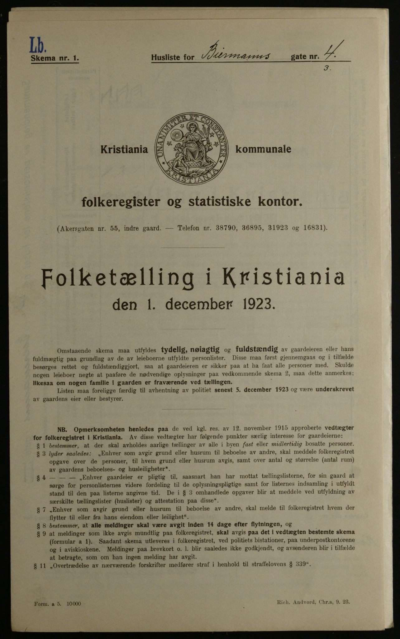 OBA, Municipal Census 1923 for Kristiania, 1923, p. 5802