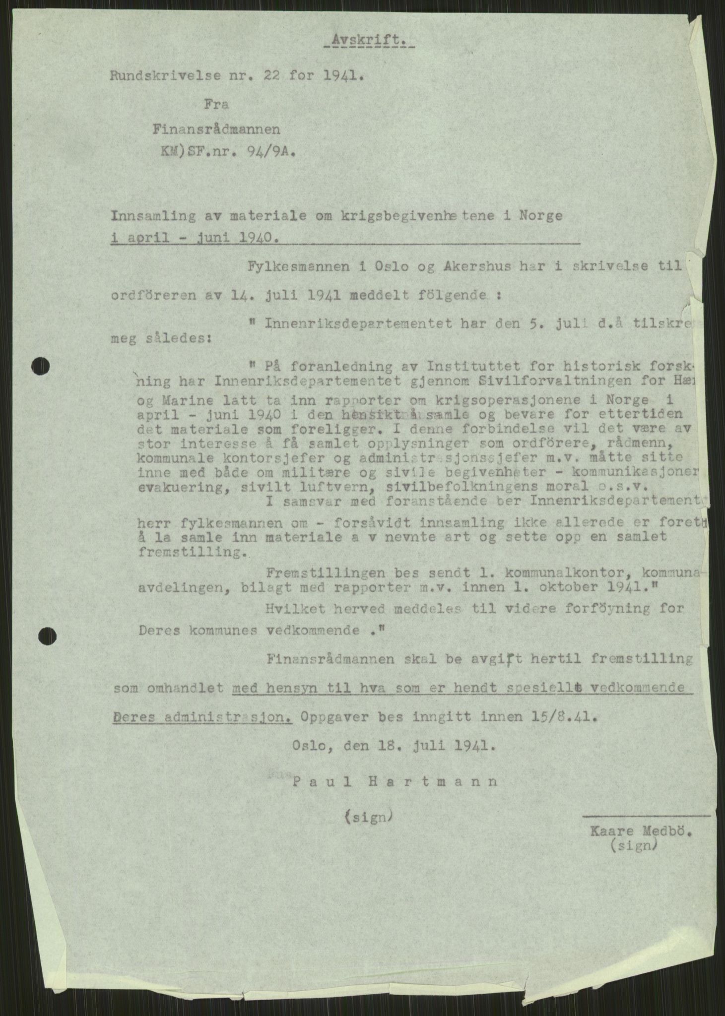 Forsvaret, Forsvarets krigshistoriske avdeling, AV/RA-RAFA-2017/Y/Ya/L0013: II-C-11-31 - Fylkesmenn.  Rapporter om krigsbegivenhetene 1940., 1940, p. 565