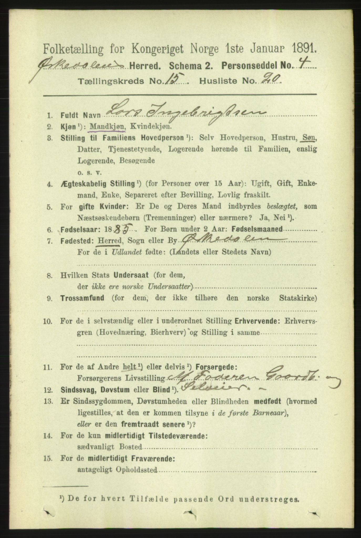 RA, 1891 census for 1638 Orkdal, 1891, p. 7030