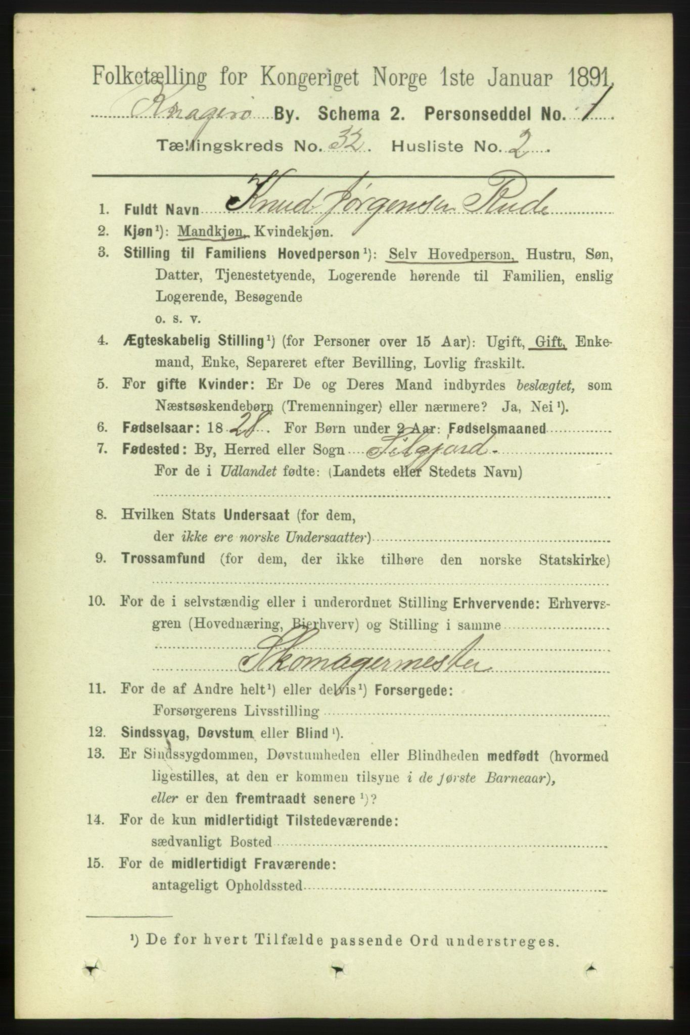 RA, 1891 census for 0801 Kragerø, 1891, p. 5793