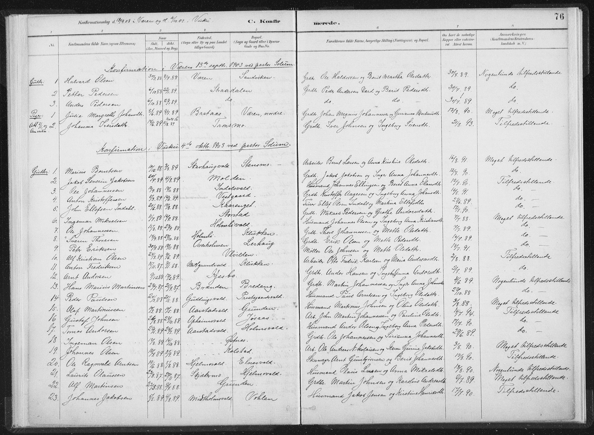 Ministerialprotokoller, klokkerbøker og fødselsregistre - Nord-Trøndelag, SAT/A-1458/724/L0263: Parish register (official) no. 724A01, 1891-1907, p. 76