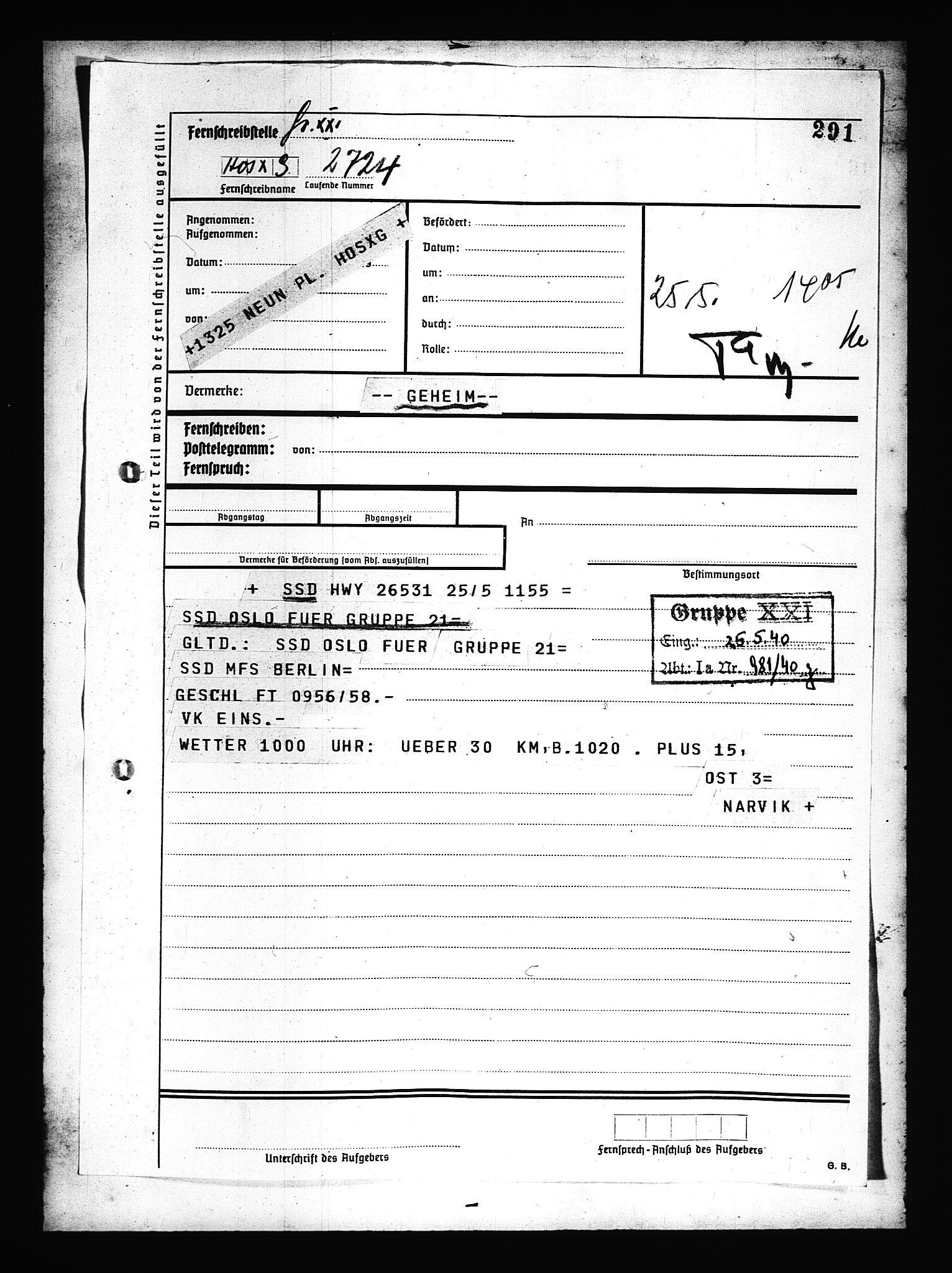 Documents Section, AV/RA-RAFA-2200/V/L0078: Amerikansk mikrofilm "Captured German Documents".
Box No. 717.  FKA jnr. 601/1954., 1940, p. 402