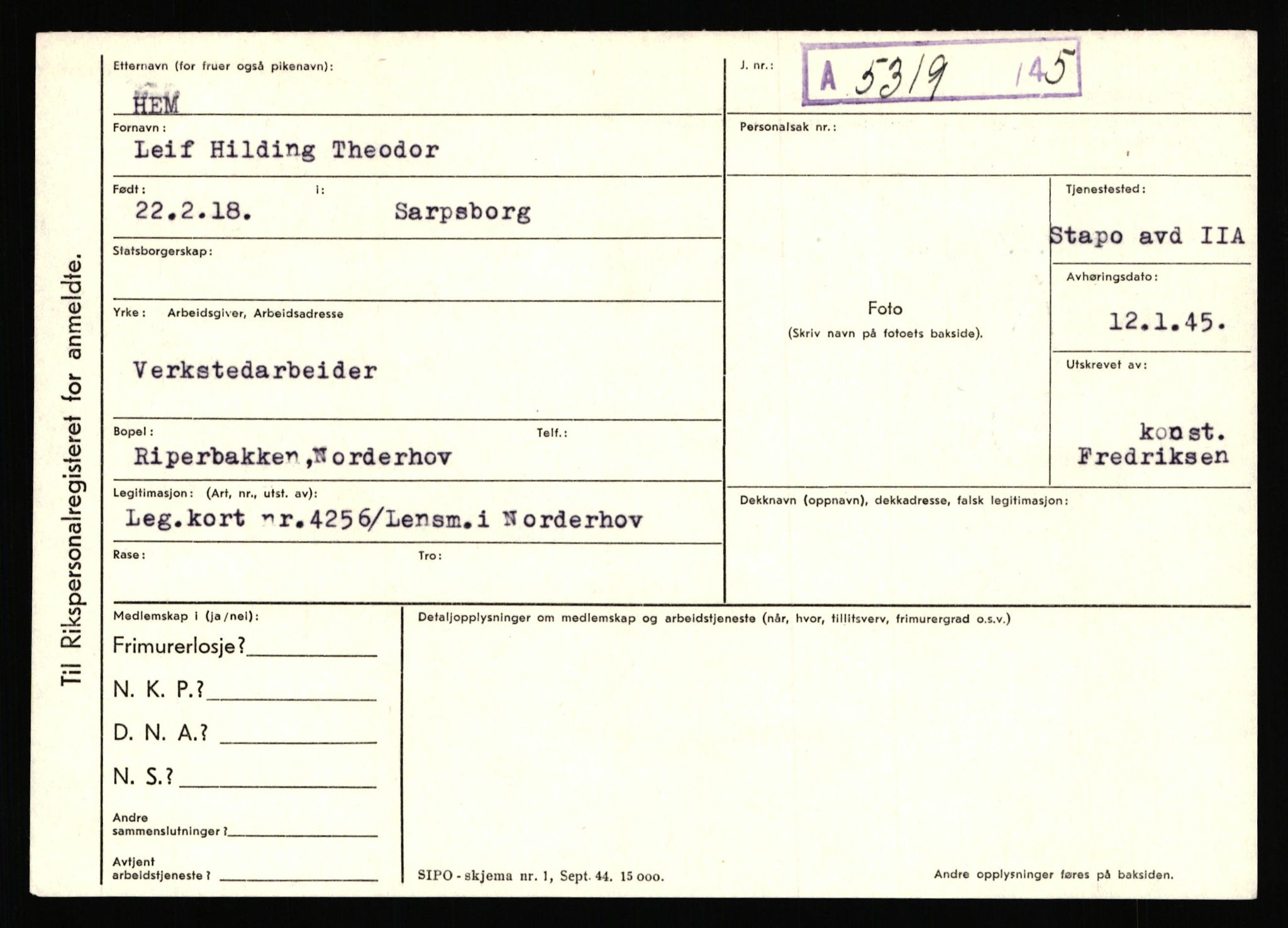 Statspolitiet - Hovedkontoret / Osloavdelingen, AV/RA-S-1329/C/Ca/L0006: Hanche - Hokstvedt, 1943-1945, p. 3544