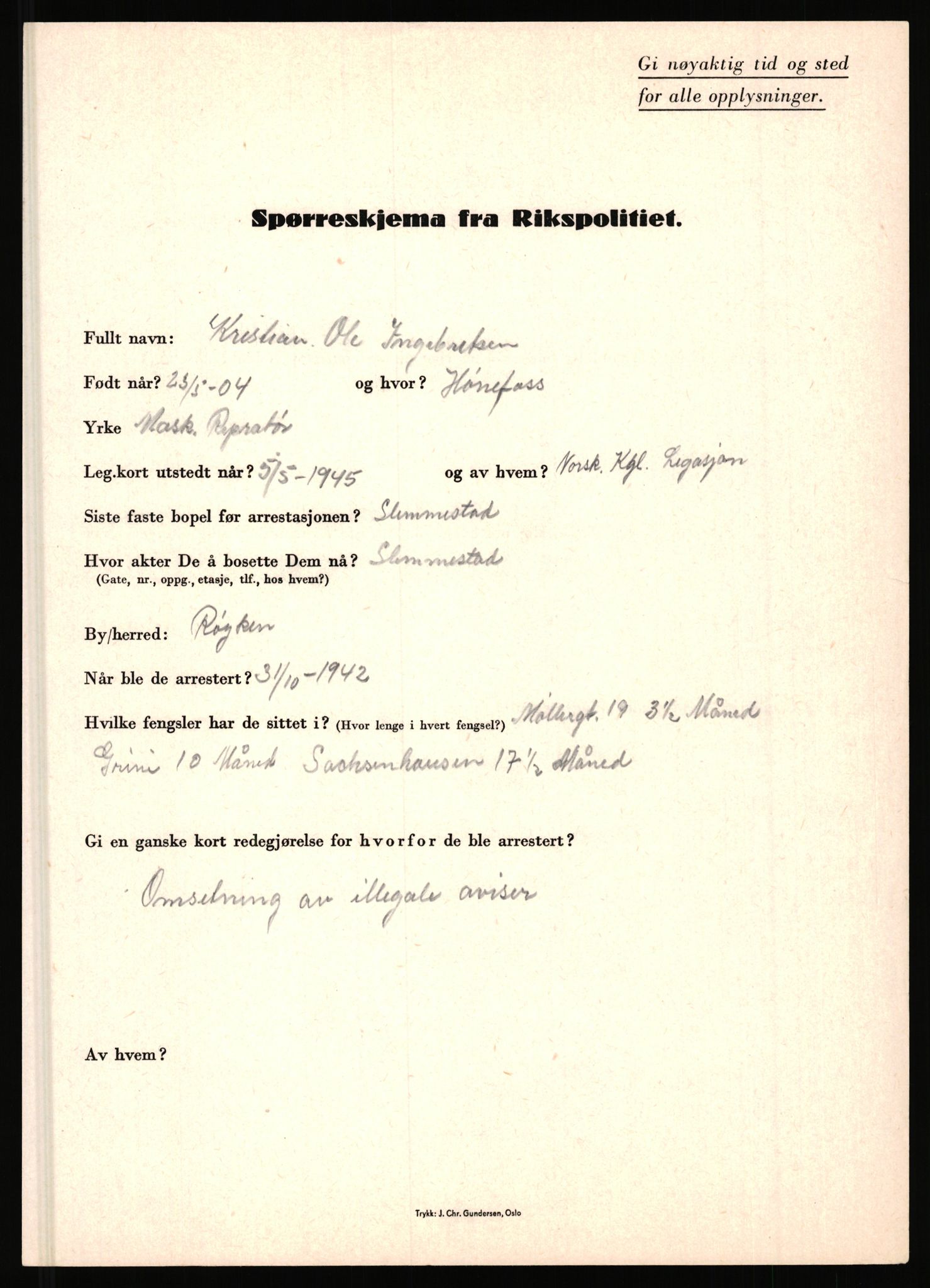 Rikspolitisjefen, AV/RA-S-1560/L/L0007: Heen, Erik C. - Iversen, Trygve, 1940-1945, p. 1133