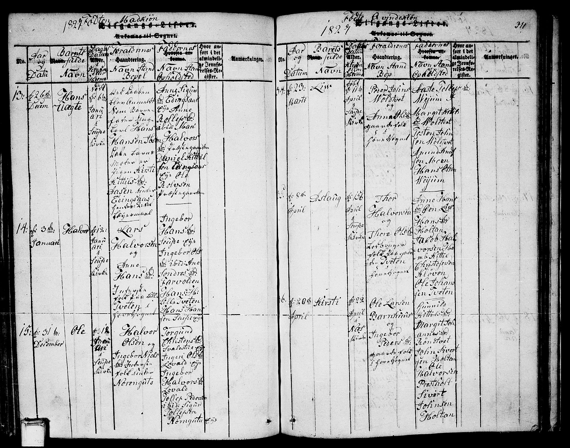 Sauherad kirkebøker, SAKO/A-298/F/Fa/L0005: Parish register (official) no. I 5, 1815-1829, p. 311