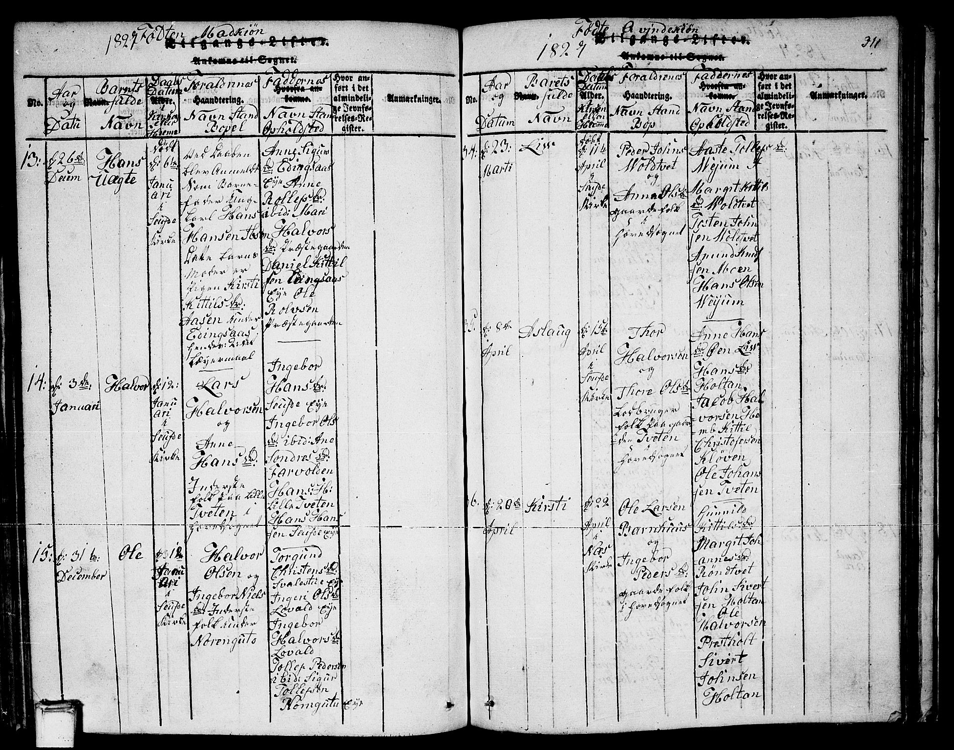 Sauherad kirkebøker, AV/SAKO-A-298/F/Fa/L0005: Parish register (official) no. I 5, 1815-1829, p. 311