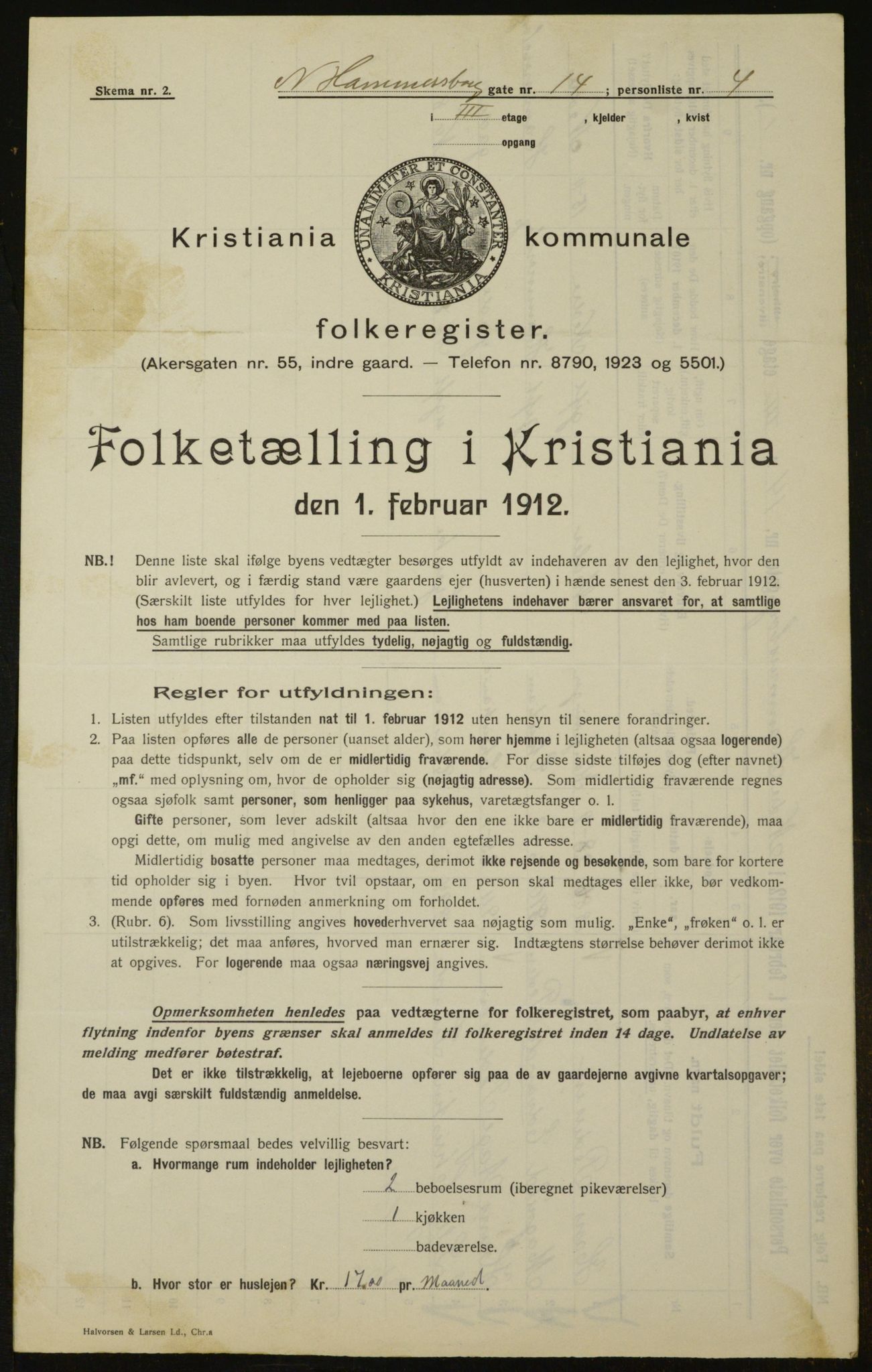 OBA, Municipal Census 1912 for Kristiania, 1912, p. 70008