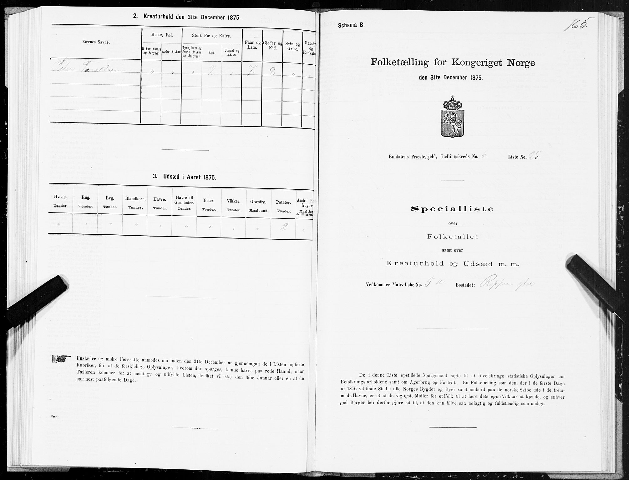 SAT, 1875 census for 1811P Bindal, 1875, p. 2165