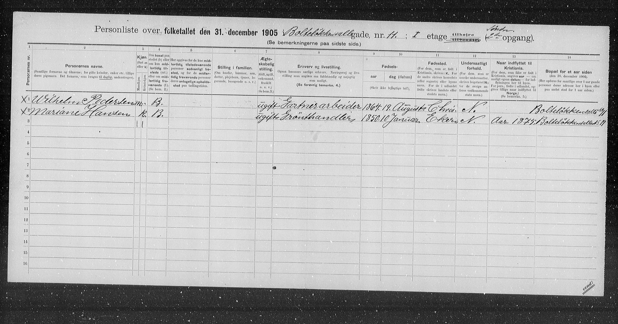 OBA, Municipal Census 1905 for Kristiania, 1905, p. 3931