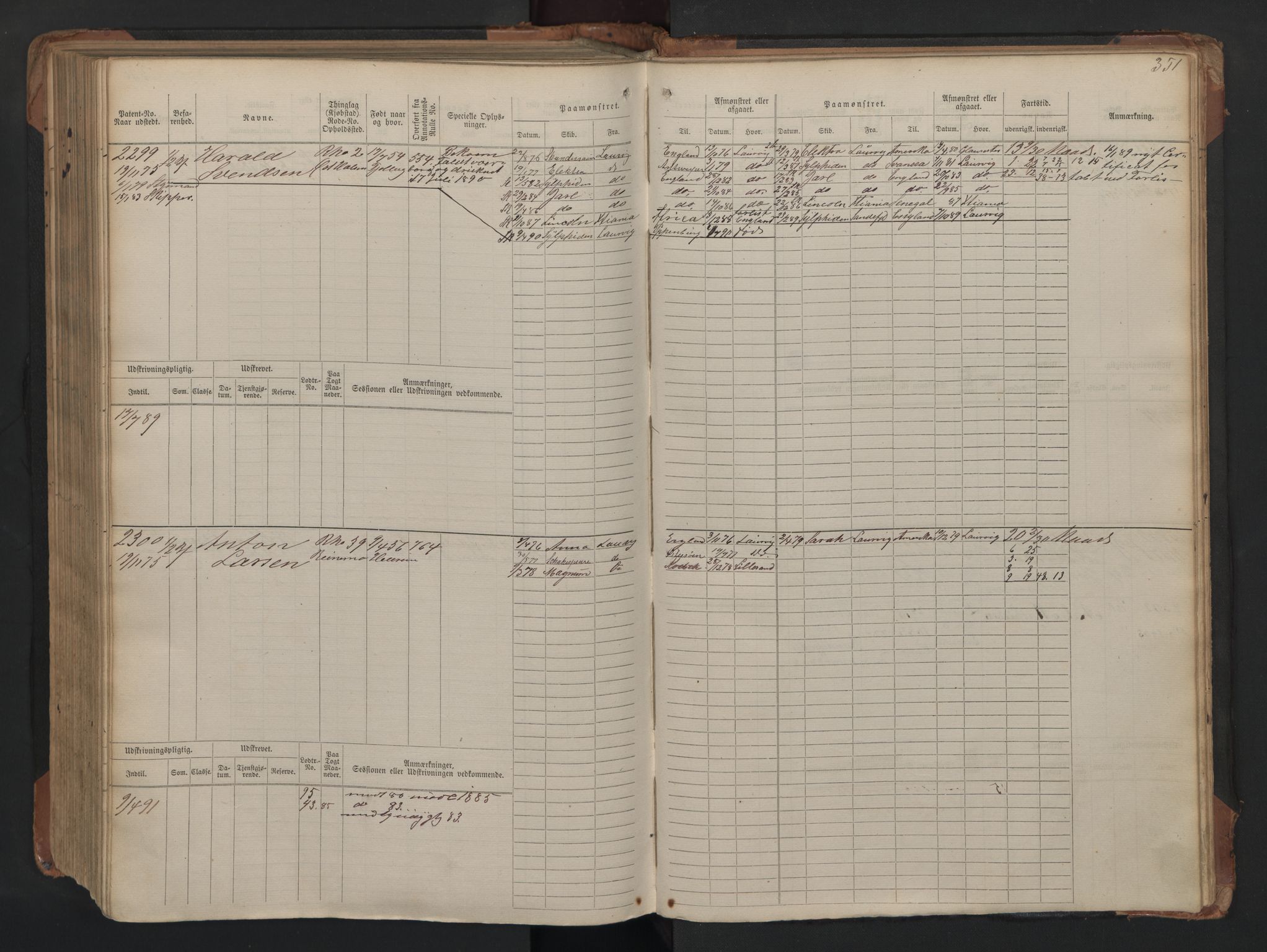 Larvik innrulleringskontor, SAKO/A-787/F/Fc/L0005: Hovedrulle, 1868, p. 351