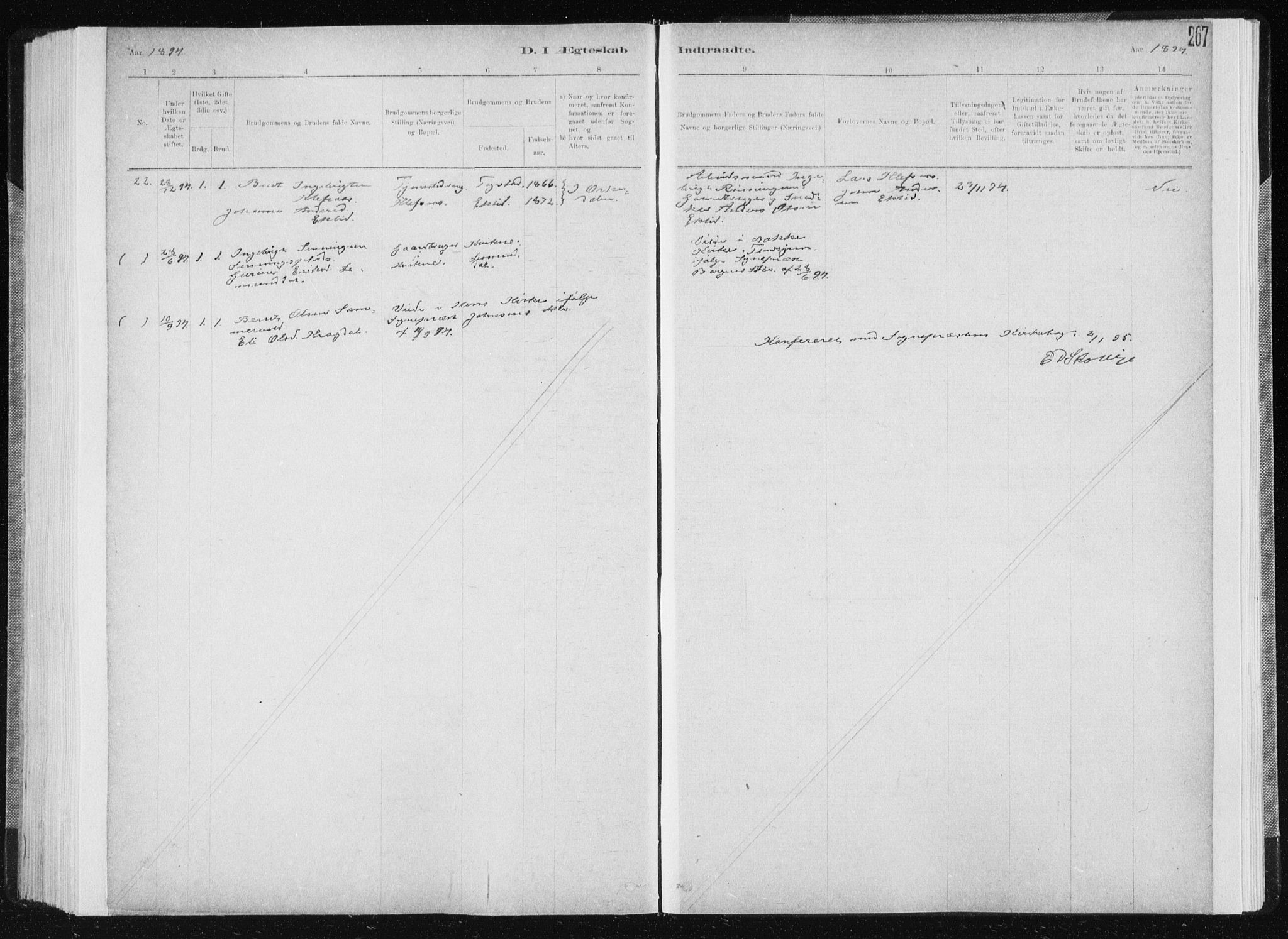 Ministerialprotokoller, klokkerbøker og fødselsregistre - Sør-Trøndelag, SAT/A-1456/668/L0818: Parish register (copy) no. 668C07, 1885-1898, p. 267