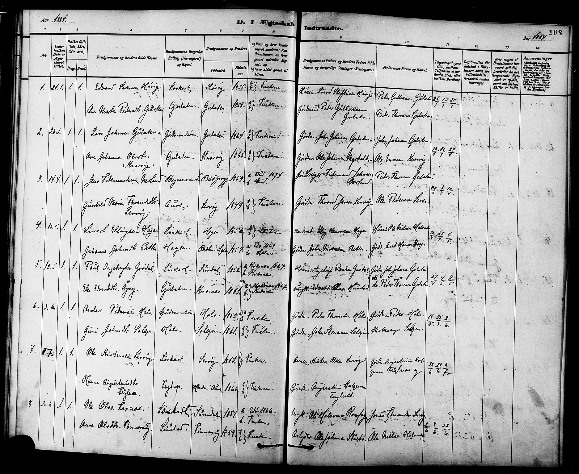 Ministerialprotokoller, klokkerbøker og fødselsregistre - Møre og Romsdal, AV/SAT-A-1454/577/L0896: Parish register (official) no. 577A03, 1880-1898, p. 168