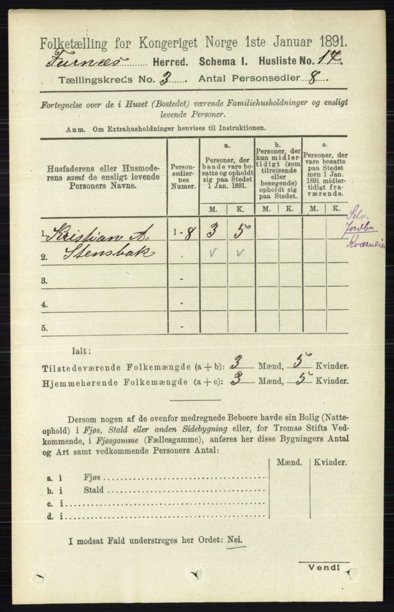 RA, Census 1891 for 0413 Furnes herred, 1891, p. 1501