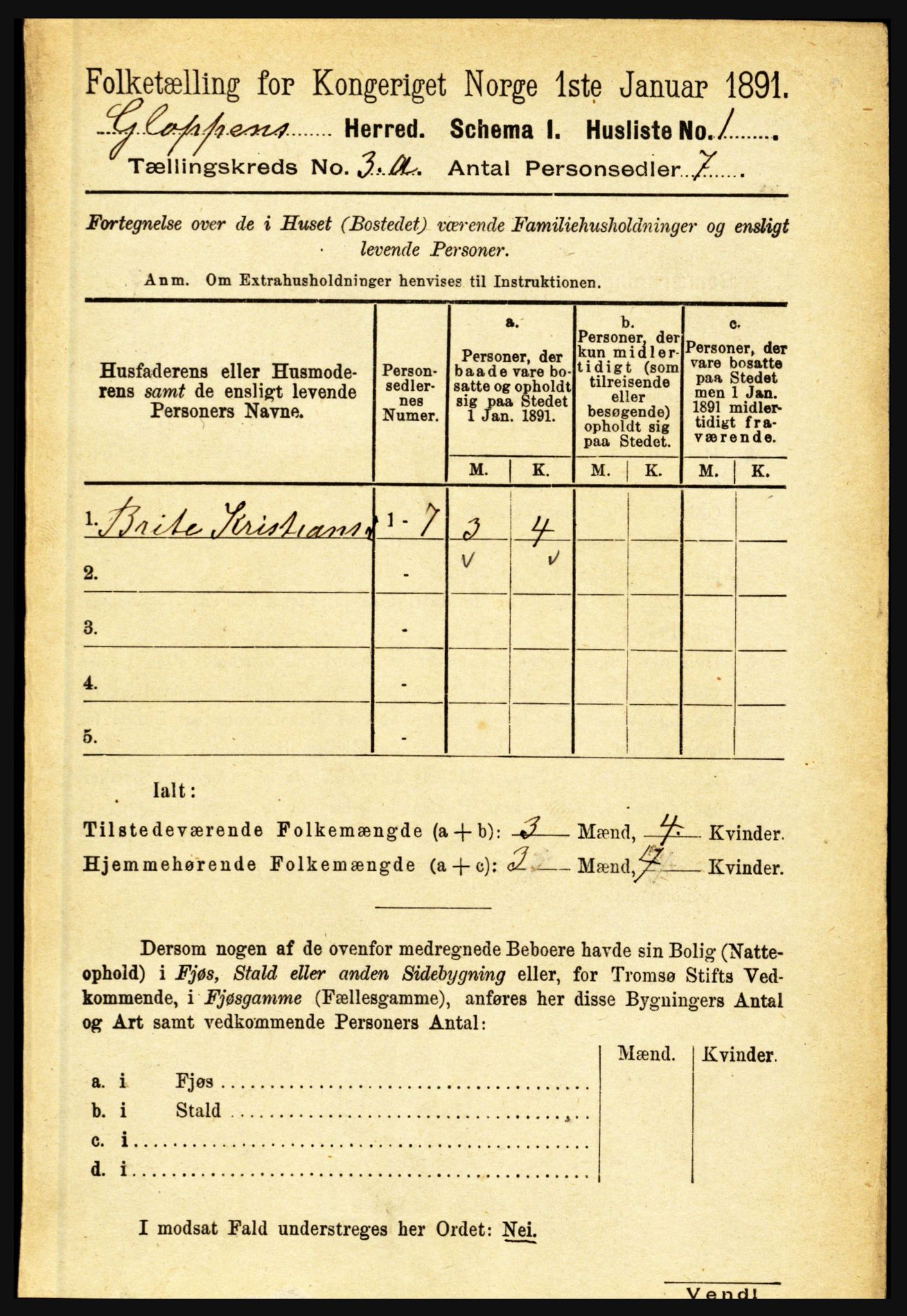 RA, 1891 census for 1445 Gloppen, 1891, p. 1138