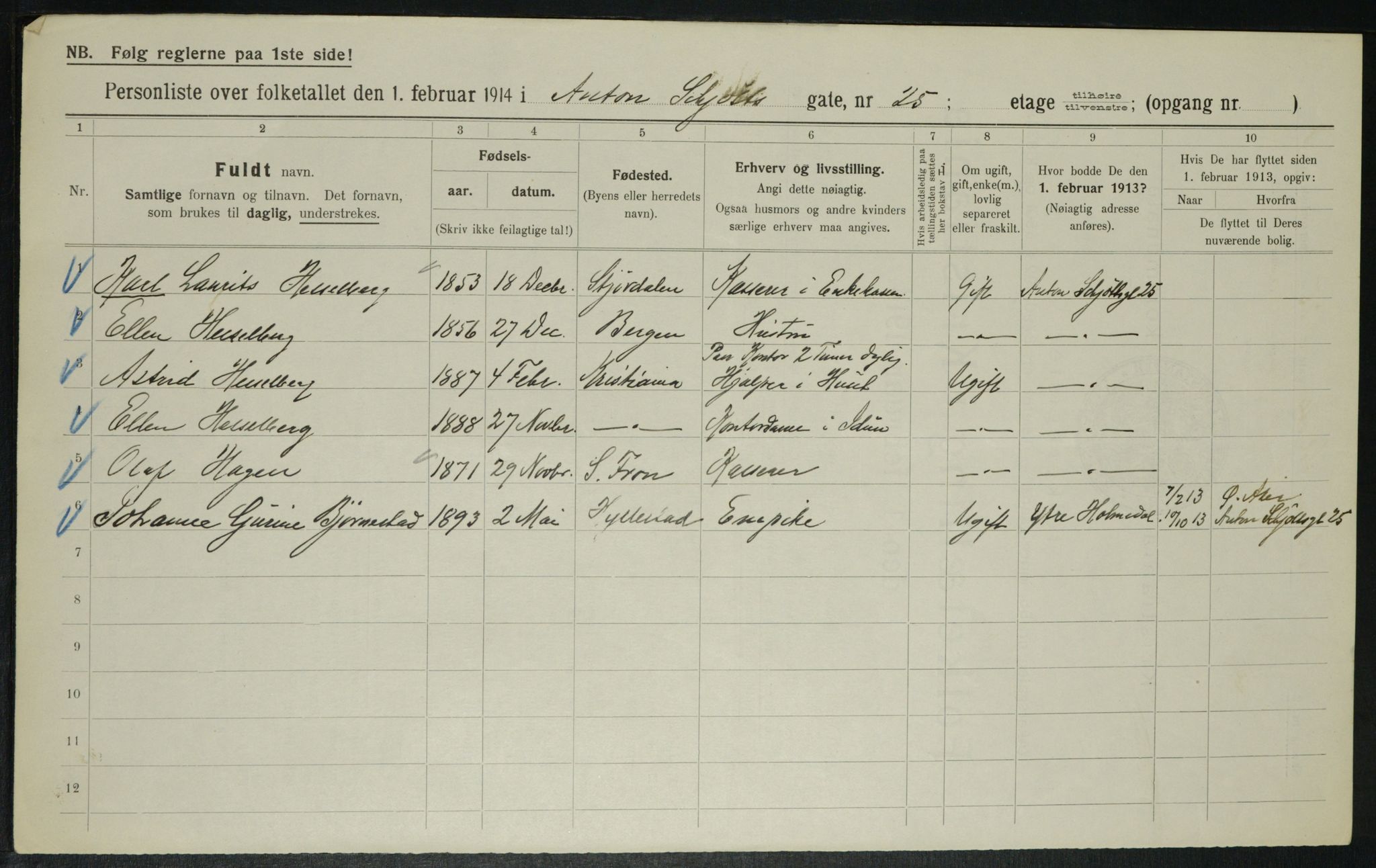 OBA, Municipal Census 1914 for Kristiania, 1914, p. 1420