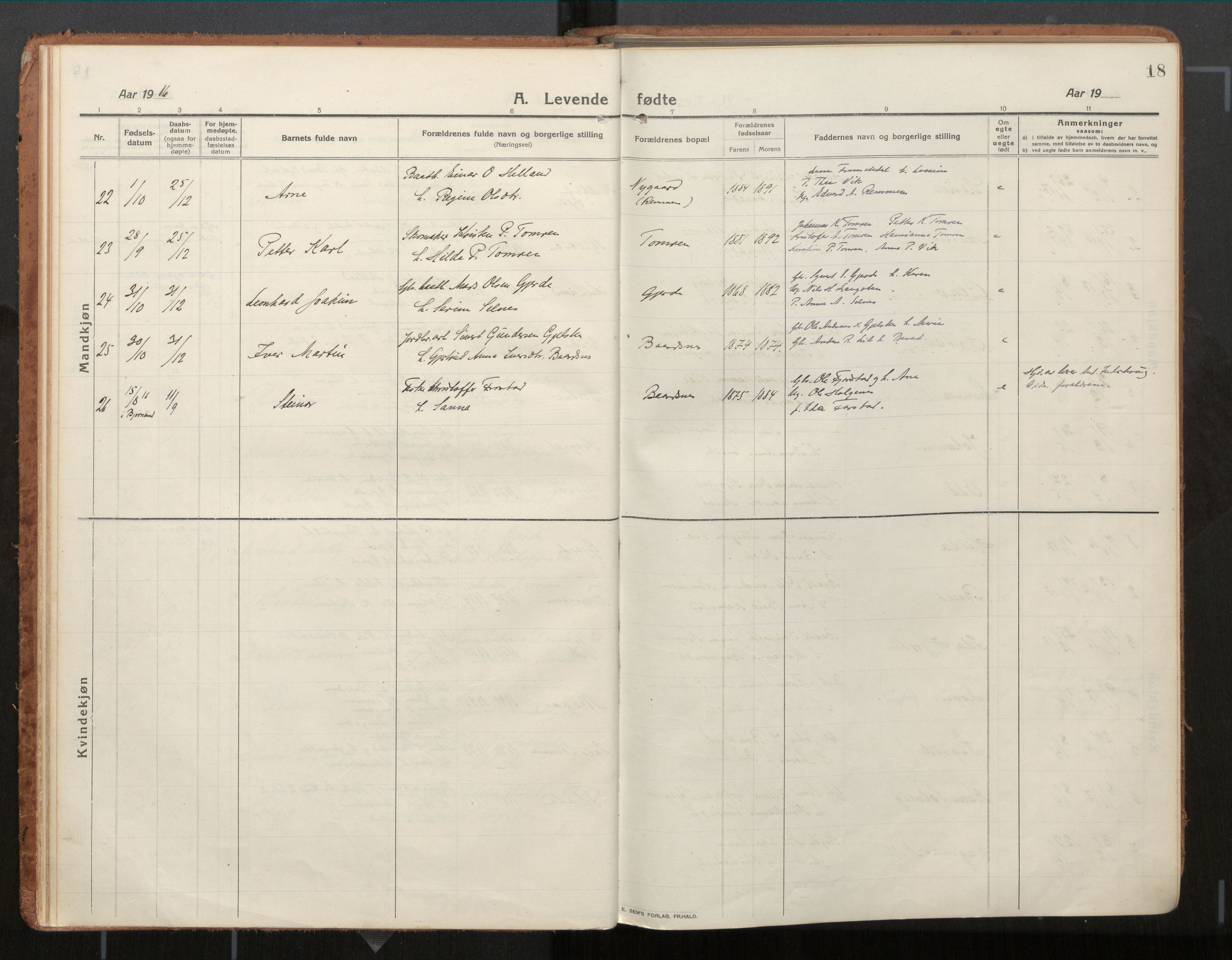 Ministerialprotokoller, klokkerbøker og fødselsregistre - Møre og Romsdal, SAT/A-1454/539/L0534a: Parish register (official) no. 539A08, 1912-1935, p. 18