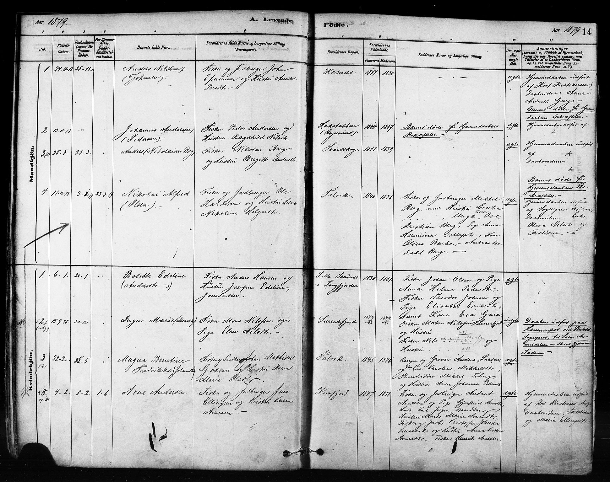 Talvik sokneprestkontor, SATØ/S-1337/H/Ha/L0012kirke: Parish register (official) no. 12, 1878-1886, p. 14