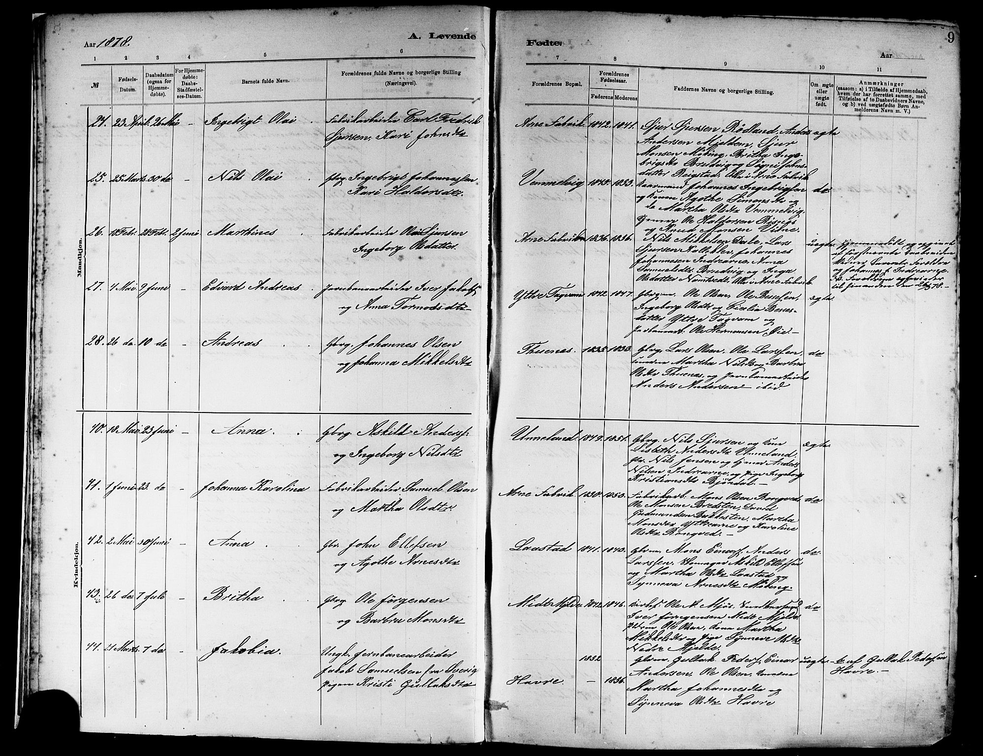 Haus sokneprestembete, SAB/A-75601/H/Haa: Parish register (official) no. A 19I, 1878-1886, p. 9