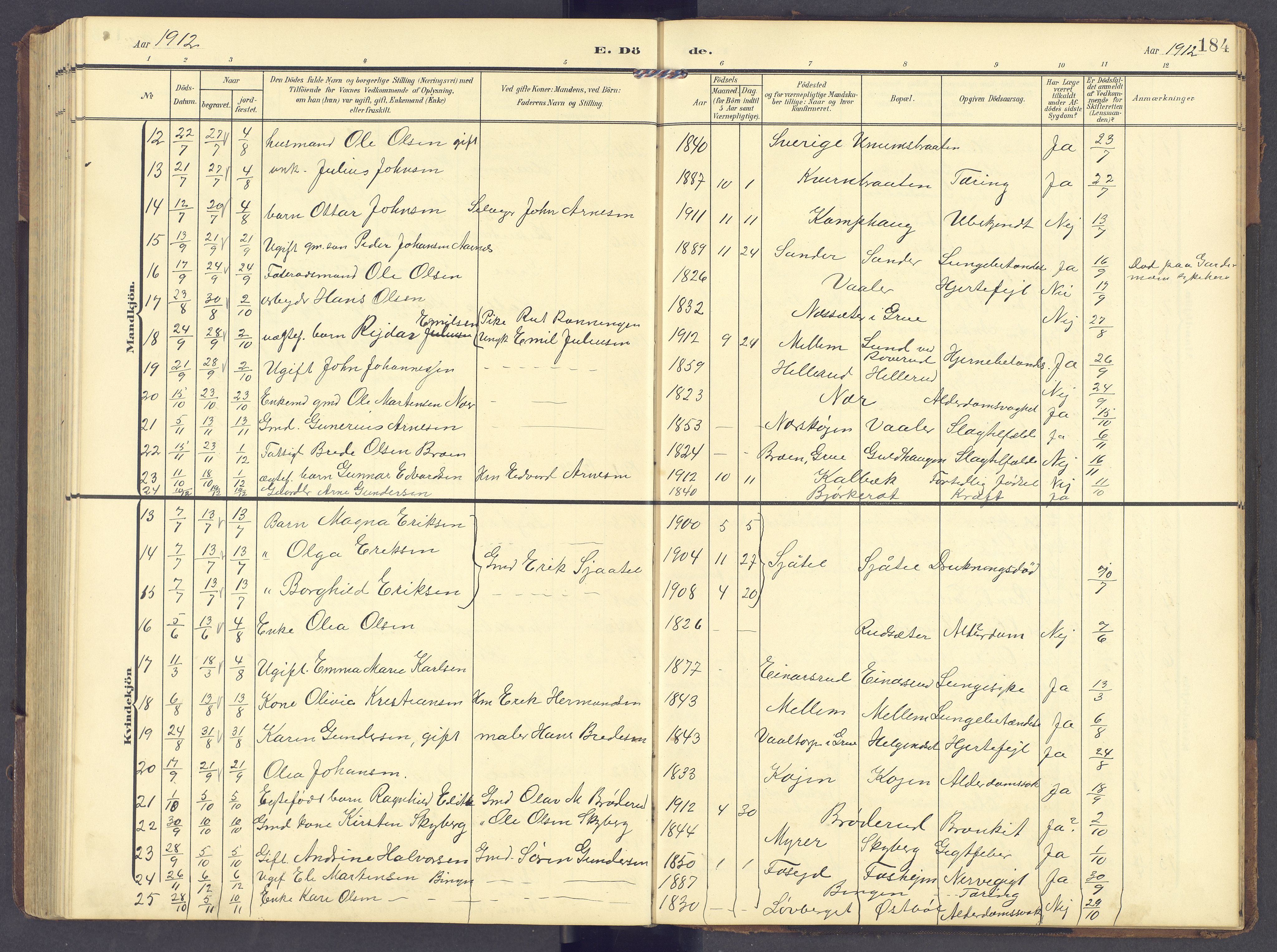 Brandval prestekontor, AV/SAH-PREST-034/H/Ha/Hab/L0003: Parish register (copy) no. 3, 1904-1917, p. 184