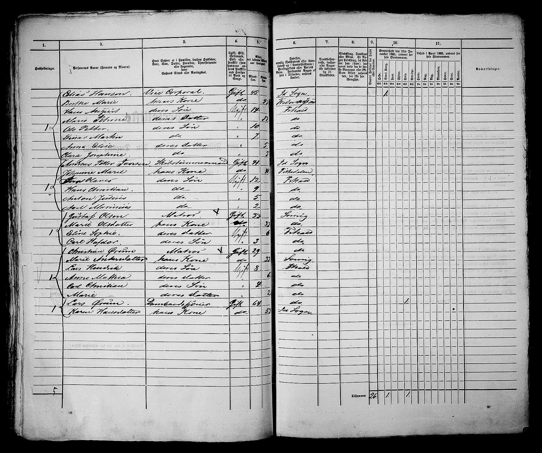 RA, 1865 census for Fredrikshald, 1865, p. 100