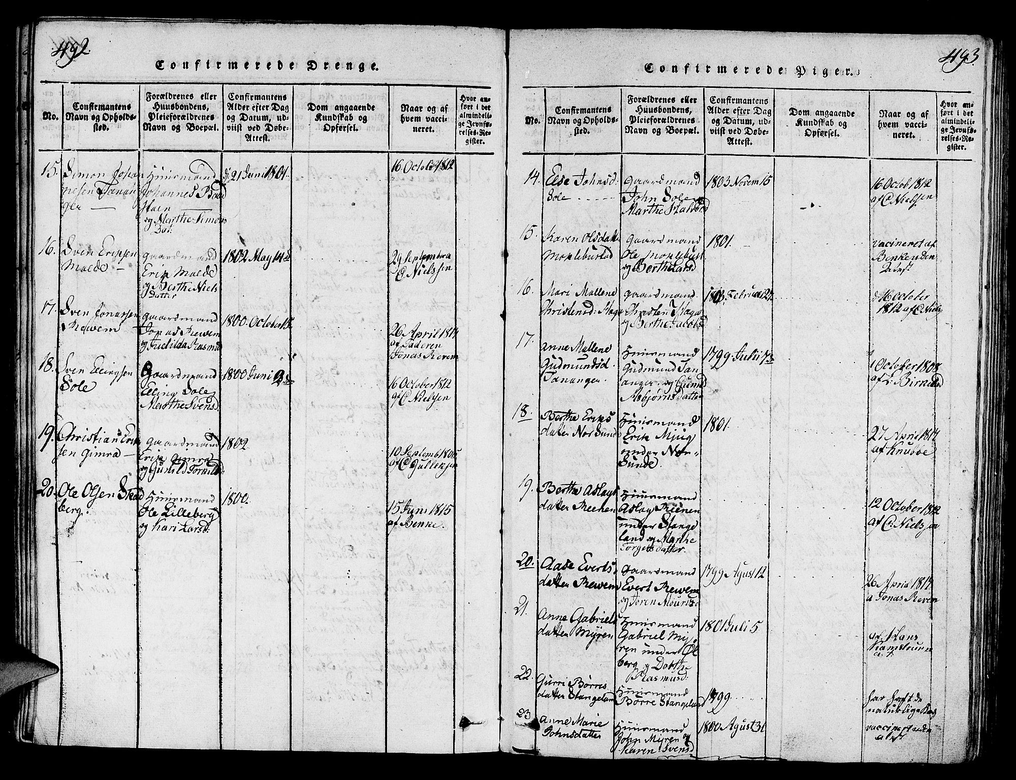 Håland sokneprestkontor, AV/SAST-A-101802/001/30BA/L0004: Parish register (official) no. A 4, 1815-1829, p. 492-493