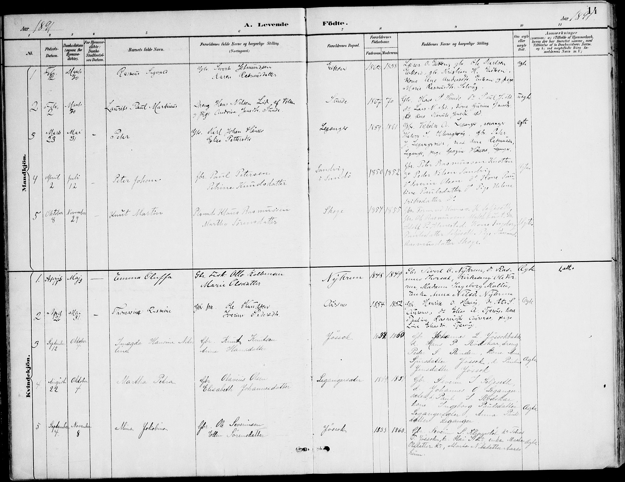 Ministerialprotokoller, klokkerbøker og fødselsregistre - Møre og Romsdal, AV/SAT-A-1454/508/L0095: Parish register (official) no. 508A02, 1887-1920, p. 14