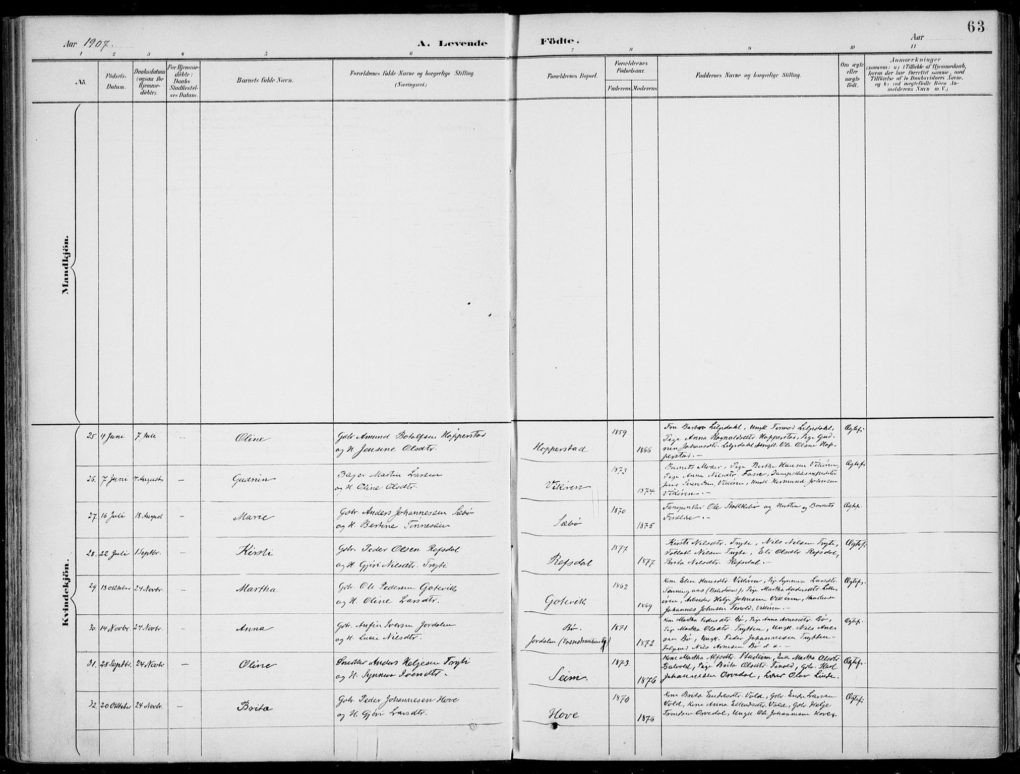 Vik sokneprestembete, AV/SAB-A-81501/H/Haa/Haab/L0002: Parish register (official) no. B  2, 1891-1907, p. 63