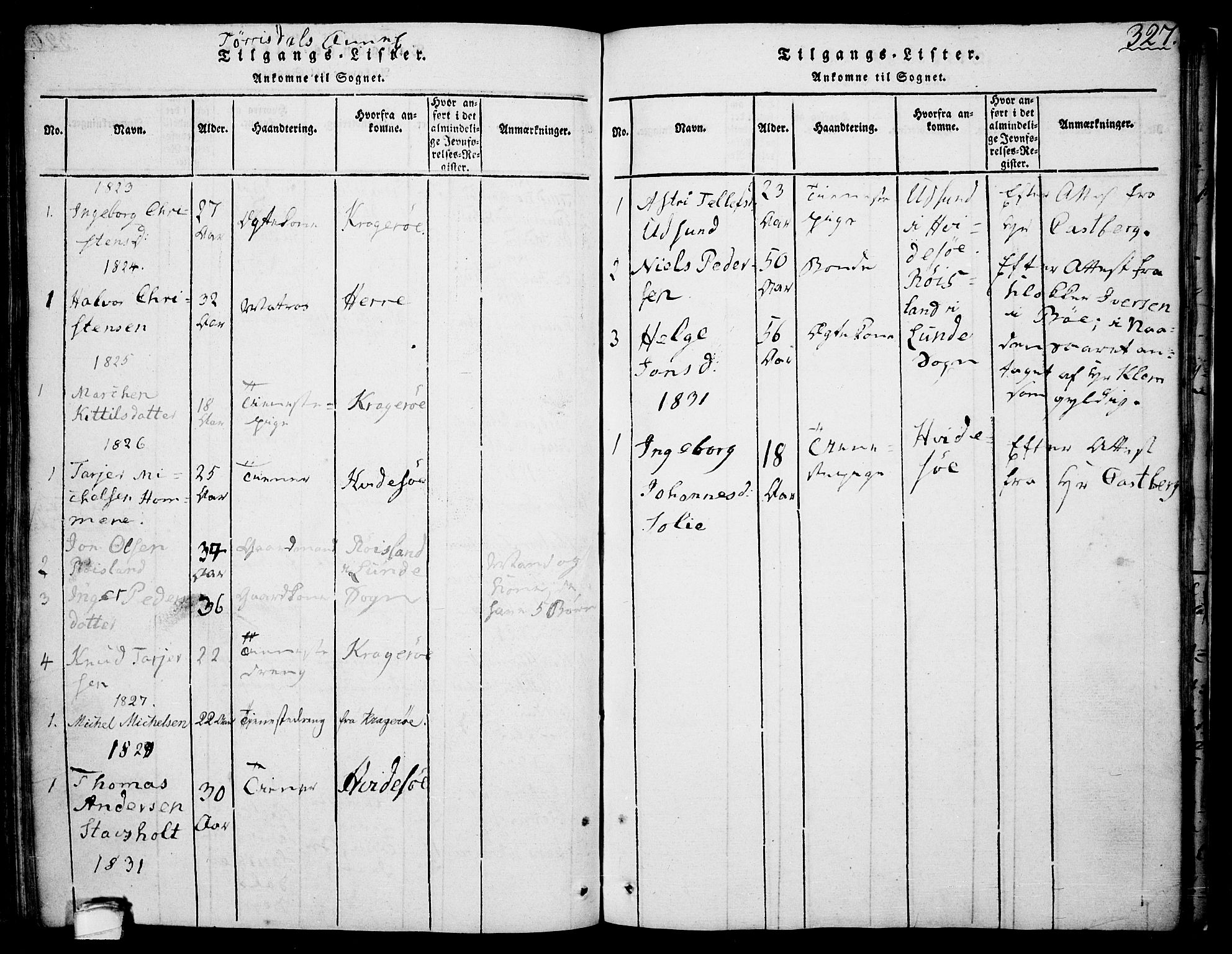 Drangedal kirkebøker, SAKO/A-258/F/Fa/L0005: Parish register (official) no. 5 /2, 1814-1831, p. 327