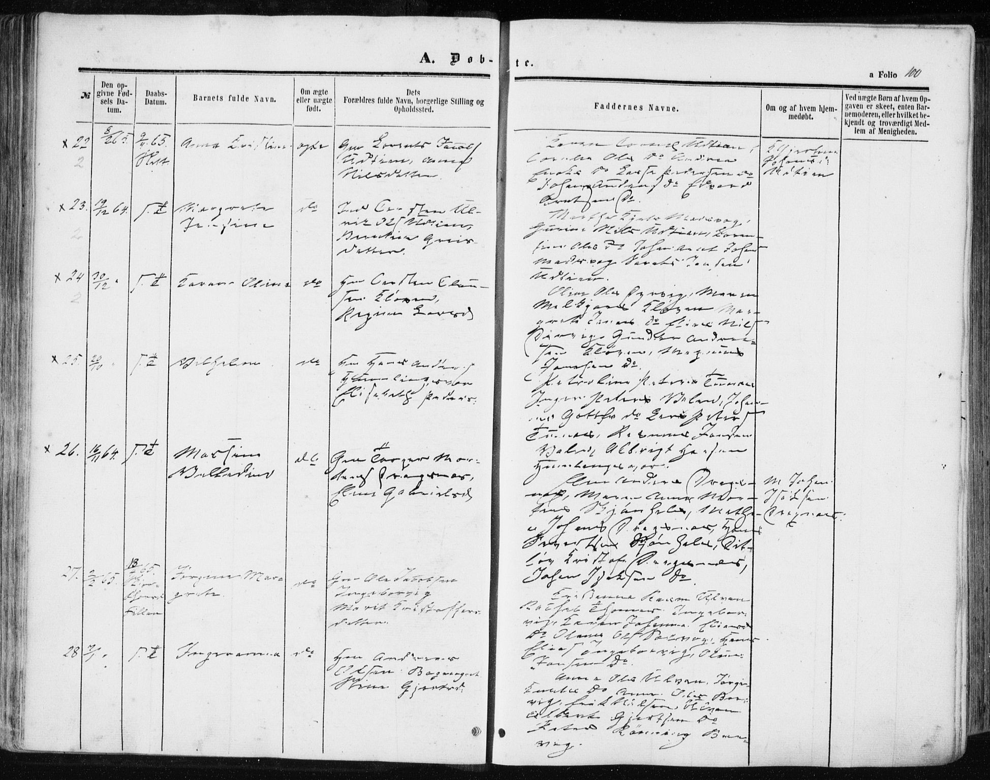 Ministerialprotokoller, klokkerbøker og fødselsregistre - Sør-Trøndelag, SAT/A-1456/634/L0531: Parish register (official) no. 634A07, 1861-1870, p. 100