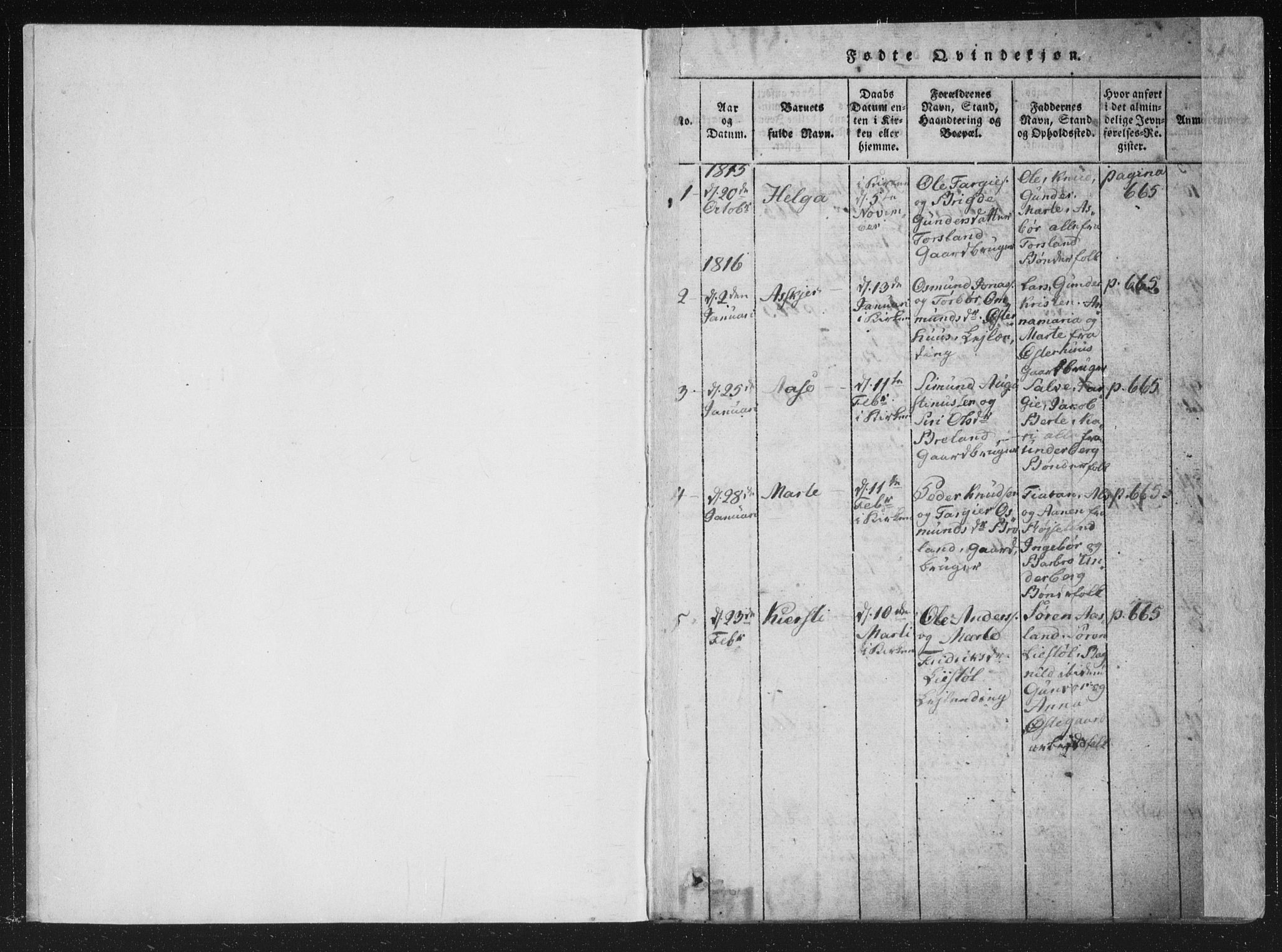 Åseral sokneprestkontor, SAK/1111-0051/F/Fa/L0001: Parish register (official) no. A 1, 1815-1853, p. 0-1