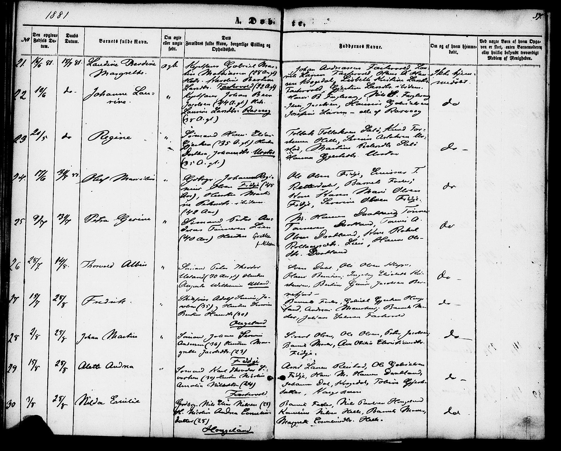 Flekkefjord sokneprestkontor, AV/SAK-1111-0012/F/Fa/Fab/L0005: Parish register (official) no. A 5, 1870-1886, p. 37