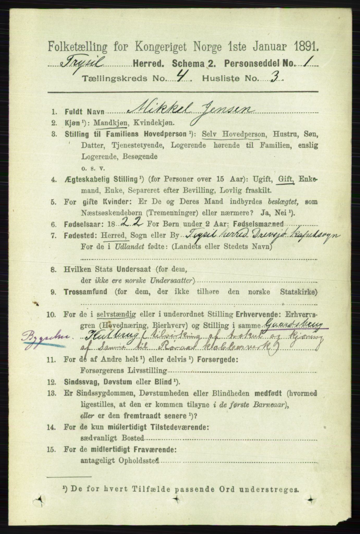 RA, 1891 census for 0428 Trysil, 1891, p. 1854