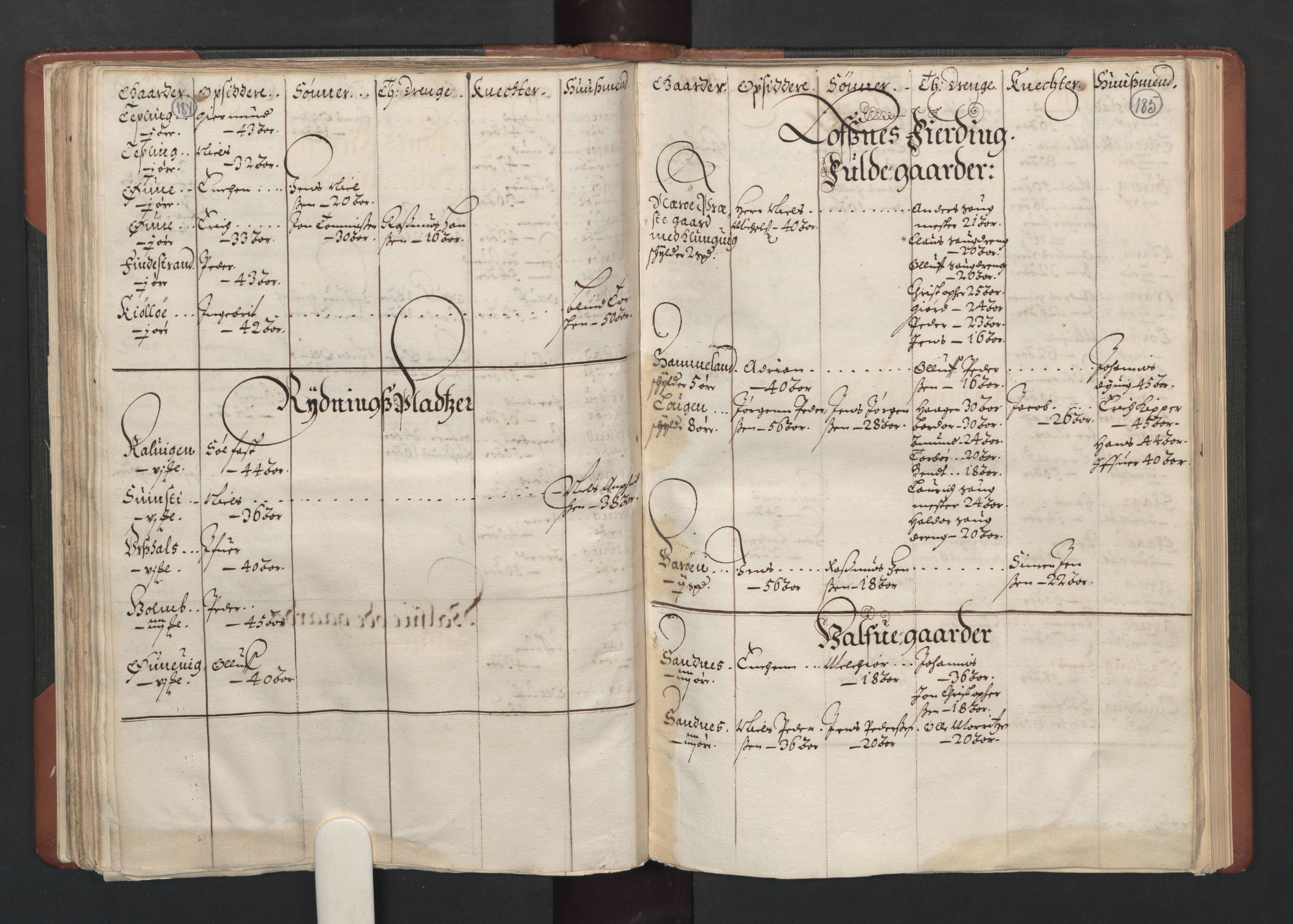 RA, Bailiff's Census 1664-1666, no. 19: Fosen fogderi, Inderøy fogderi, Selbu fogderi, Namdal fogderi and Stjørdal fogderi, 1664-1665, p. 184-185