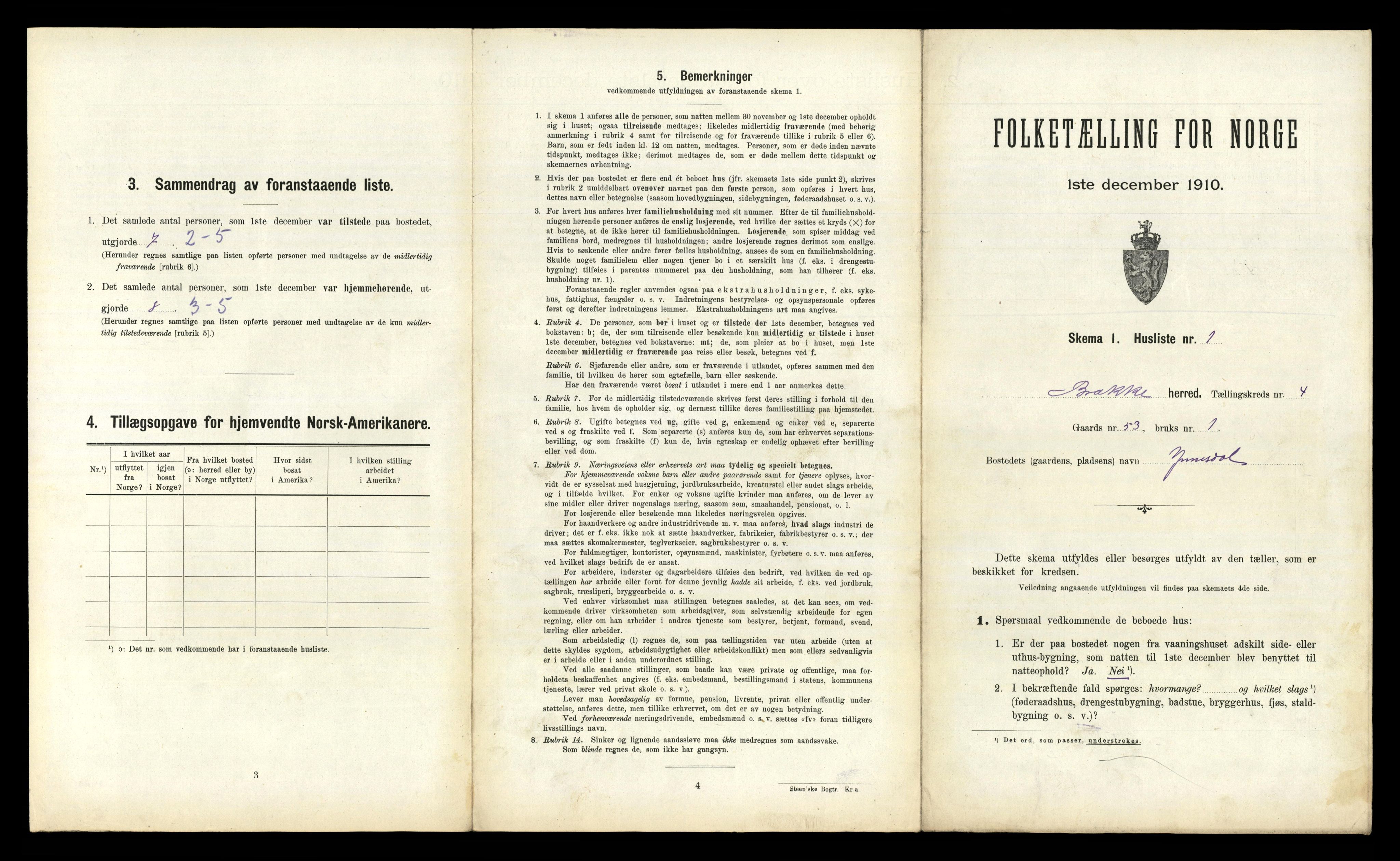 RA, 1910 census for Brekke, 1910, p. 197