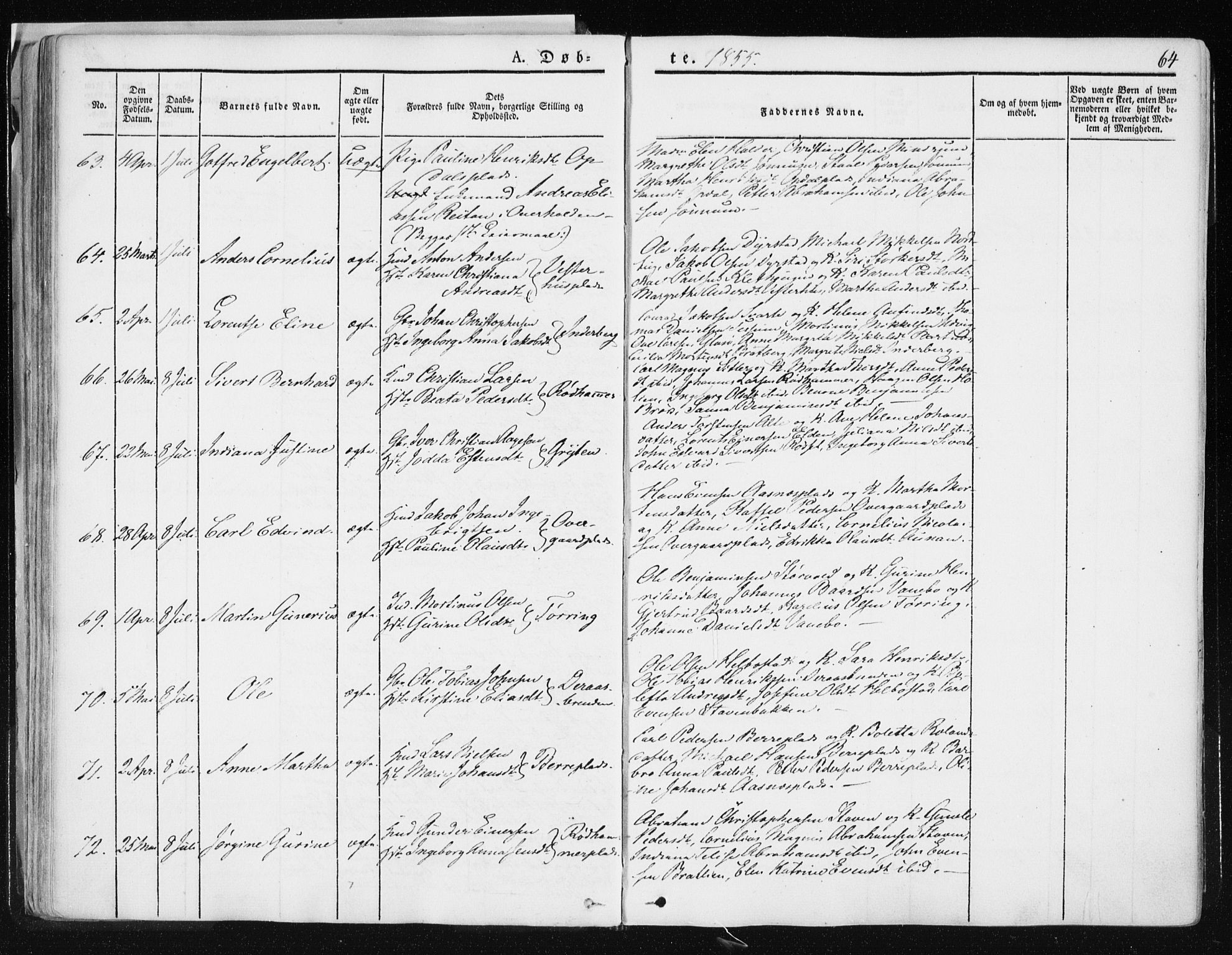 Ministerialprotokoller, klokkerbøker og fødselsregistre - Nord-Trøndelag, SAT/A-1458/741/L0393: Parish register (official) no. 741A07, 1849-1863, p. 64