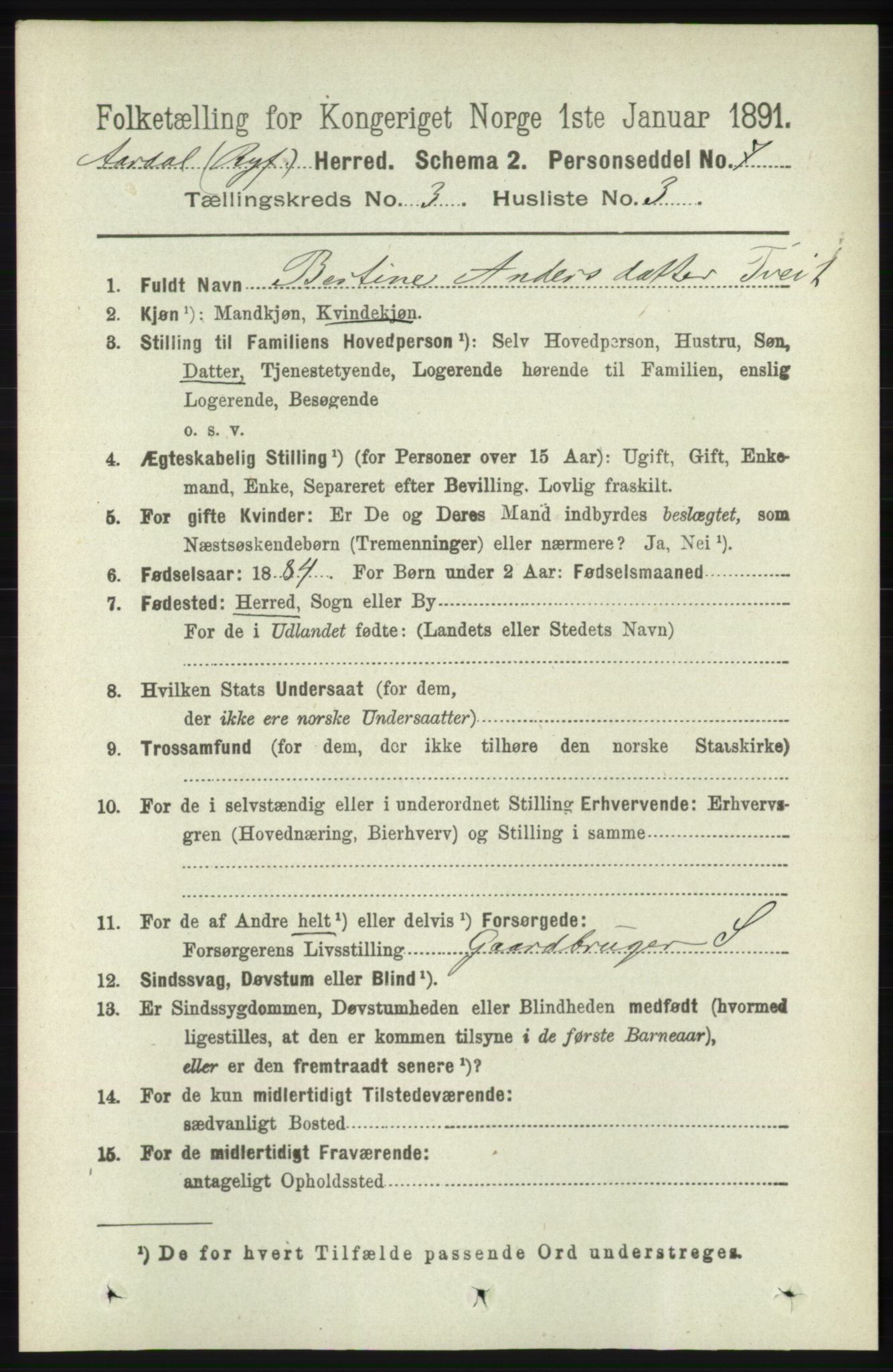 RA, 1891 census for 1131 Årdal, 1891, p. 843