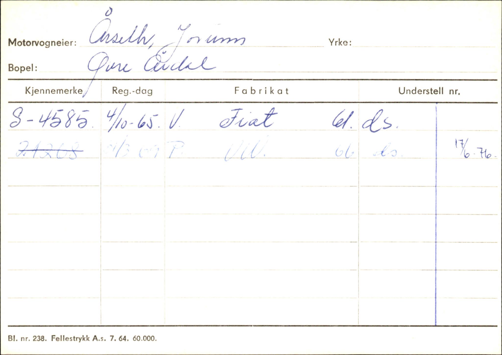 Statens vegvesen, Sogn og Fjordane vegkontor, SAB/A-5301/4/F/L0146: Registerkort Årdal R-Å samt diverse kort, 1945-1975, p. 1537