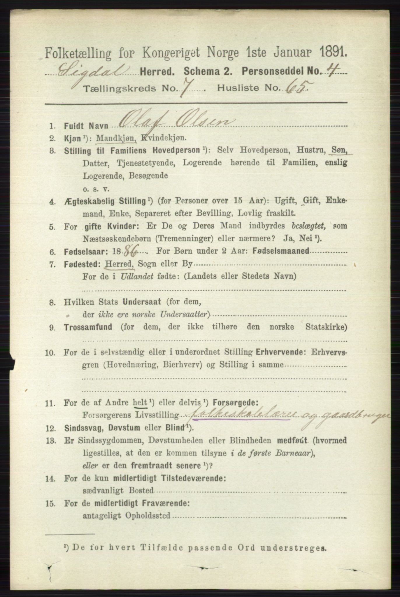 RA, 1891 census for 0621 Sigdal, 1891, p. 3093