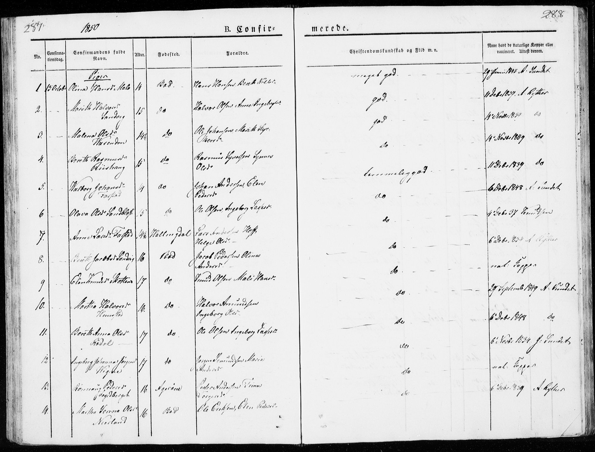 Ministerialprotokoller, klokkerbøker og fødselsregistre - Møre og Romsdal, AV/SAT-A-1454/566/L0766: Parish register (official) no. 566A05, 1842-1851, p. 287-288