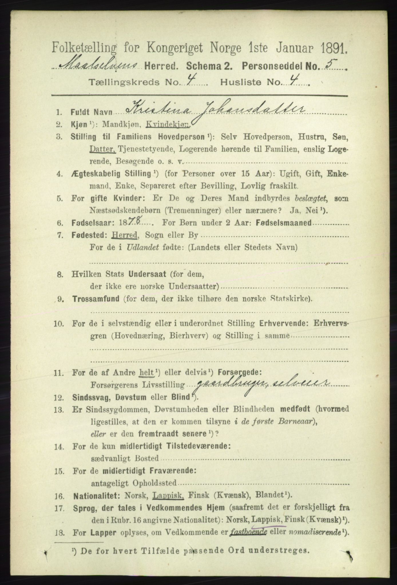 RA, 1891 census for 1924 Målselv, 1891, p. 1107