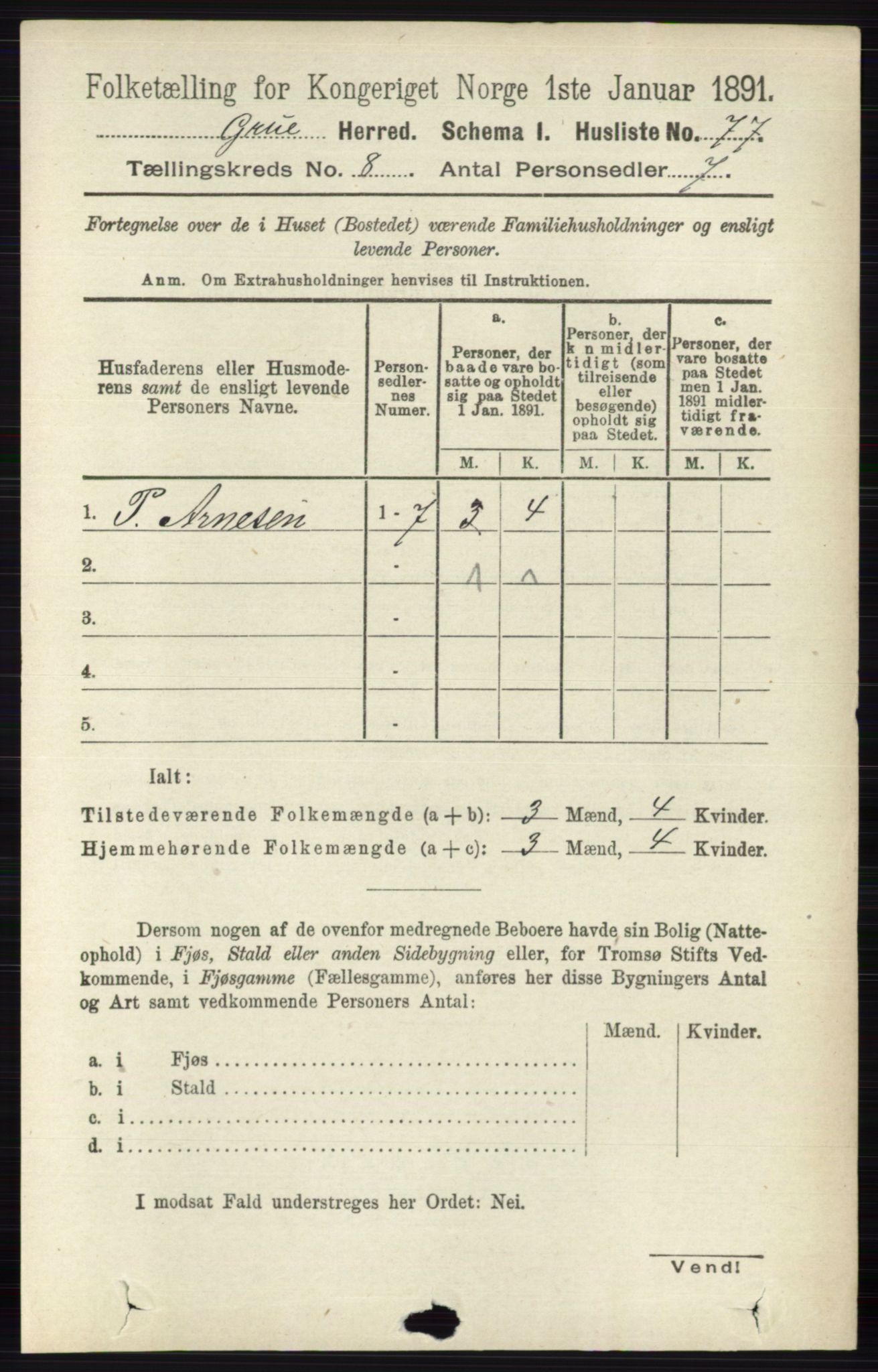 RA, 1891 census for 0423 Grue, 1891, p. 4310