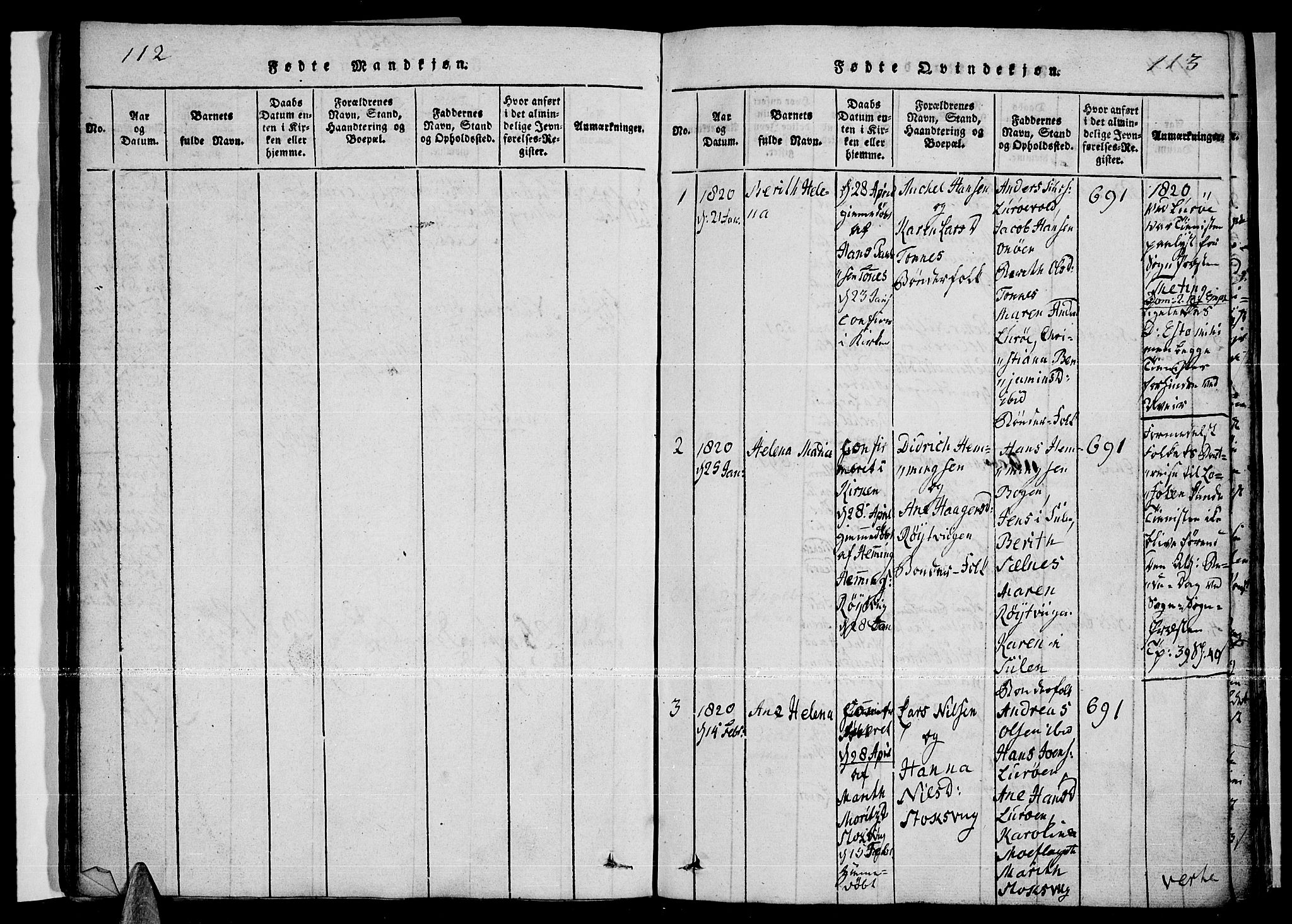 Ministerialprotokoller, klokkerbøker og fødselsregistre - Nordland, AV/SAT-A-1459/841/L0593: Parish register (official) no. 841A04 /3, 1820-1825, p. 112-113