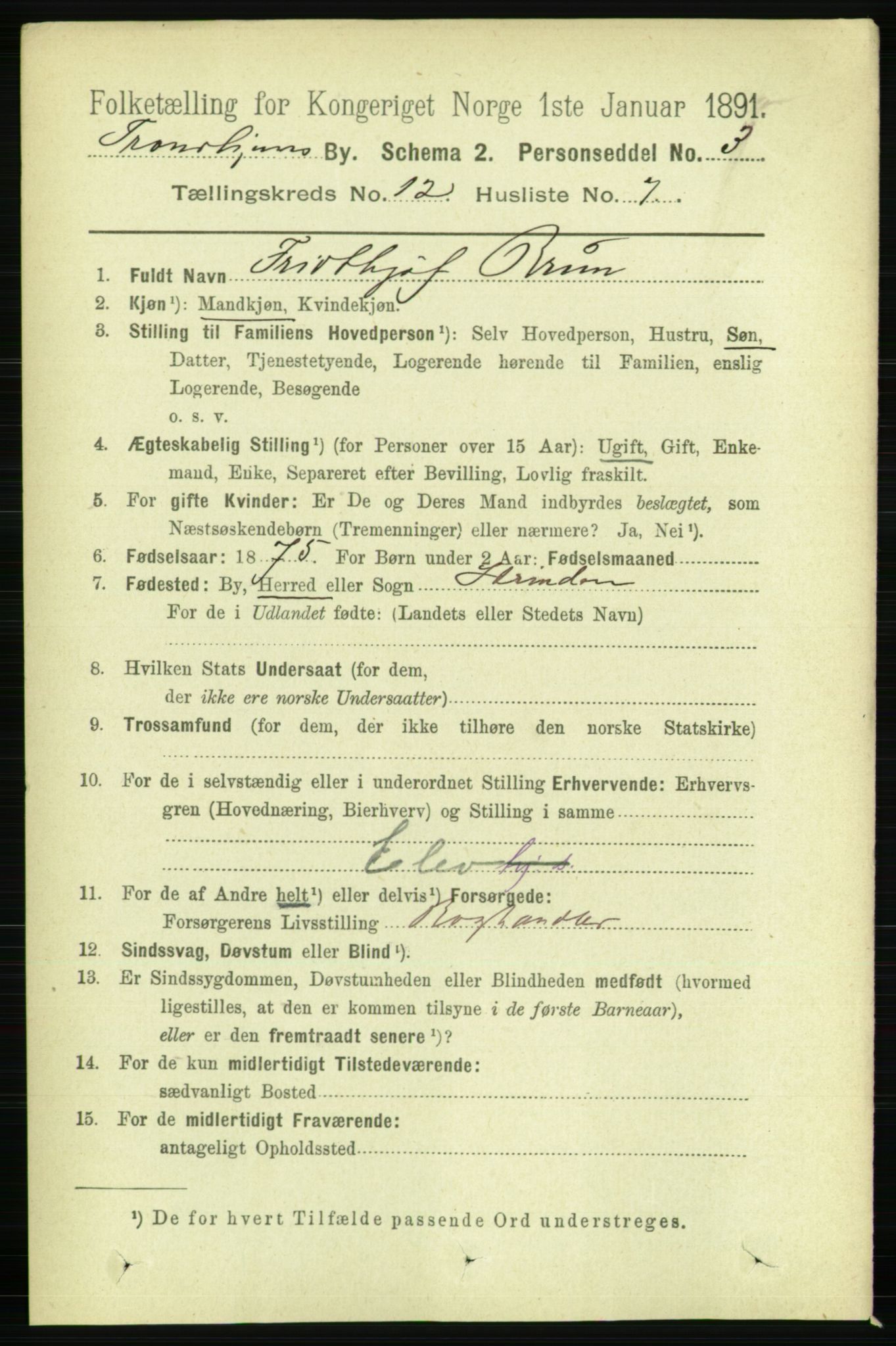 RA, 1891 census for 1601 Trondheim, 1891, p. 9532