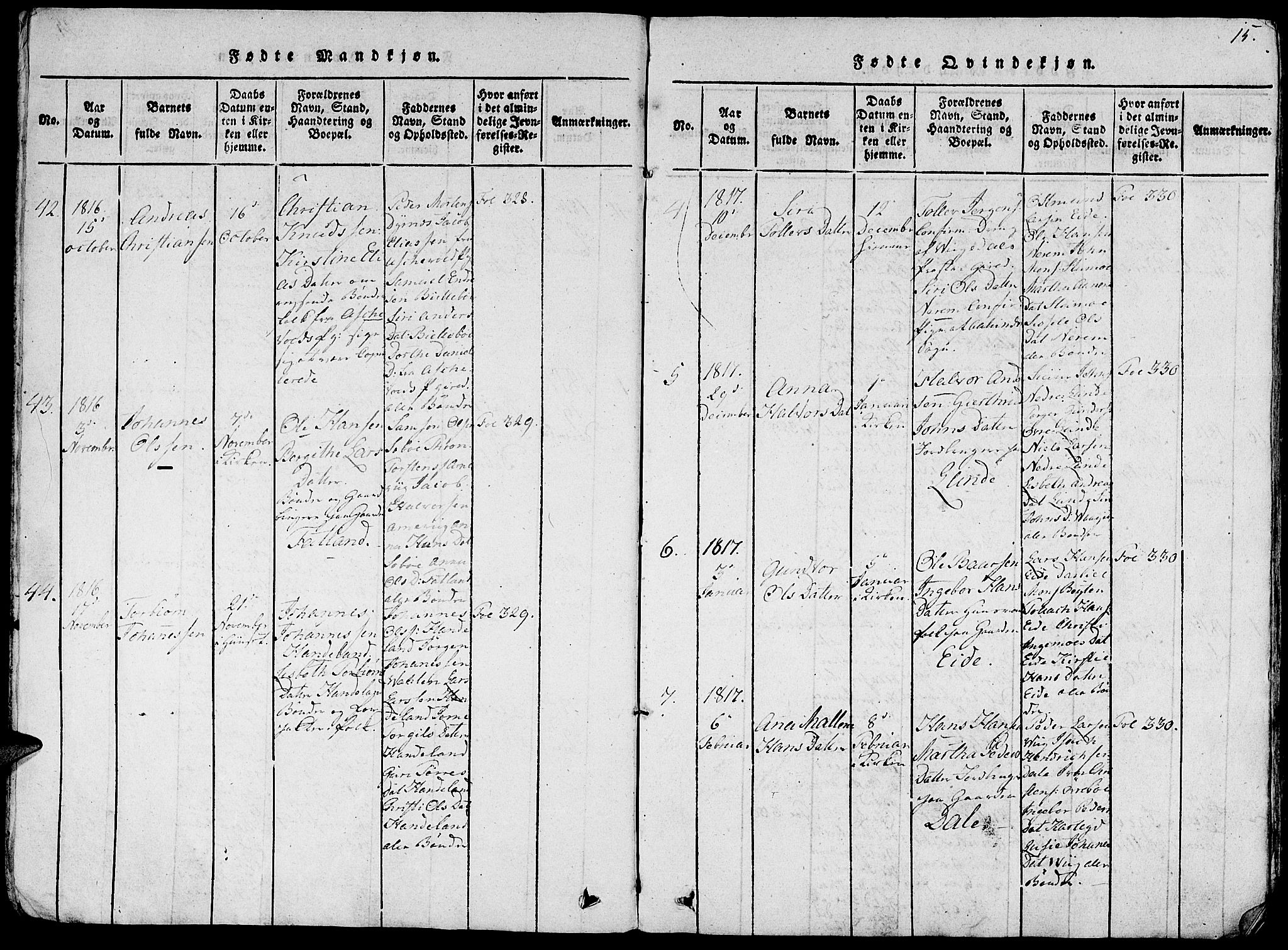 Fjelberg sokneprestembete, SAB/A-75201/H/Haa: Parish register (official) no. A 4, 1816-1822, p. 15